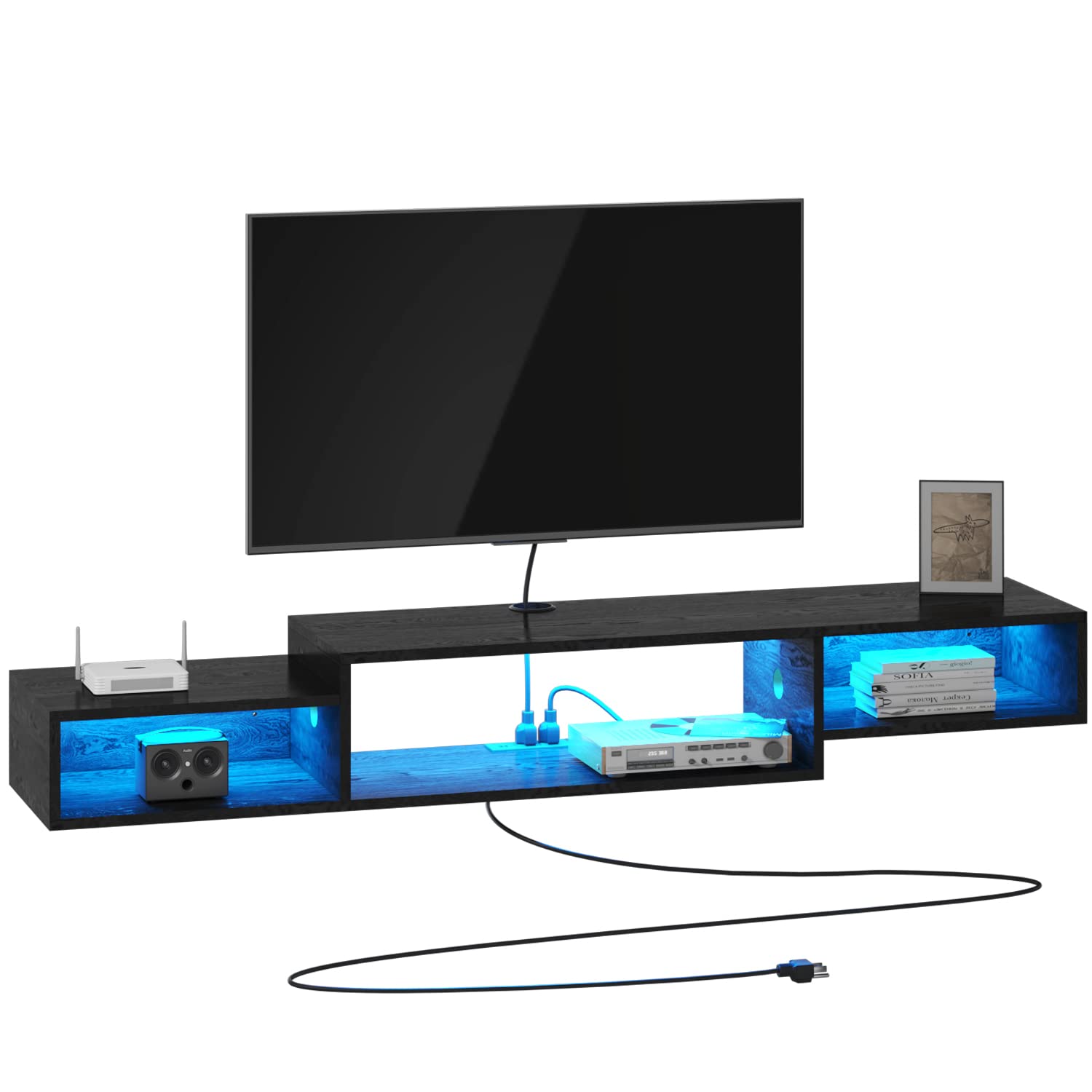 Buy Floating TV Stand with LED Lights & Power Outlet, 59" Floating TV Shelf for 43/50/55/60 inch