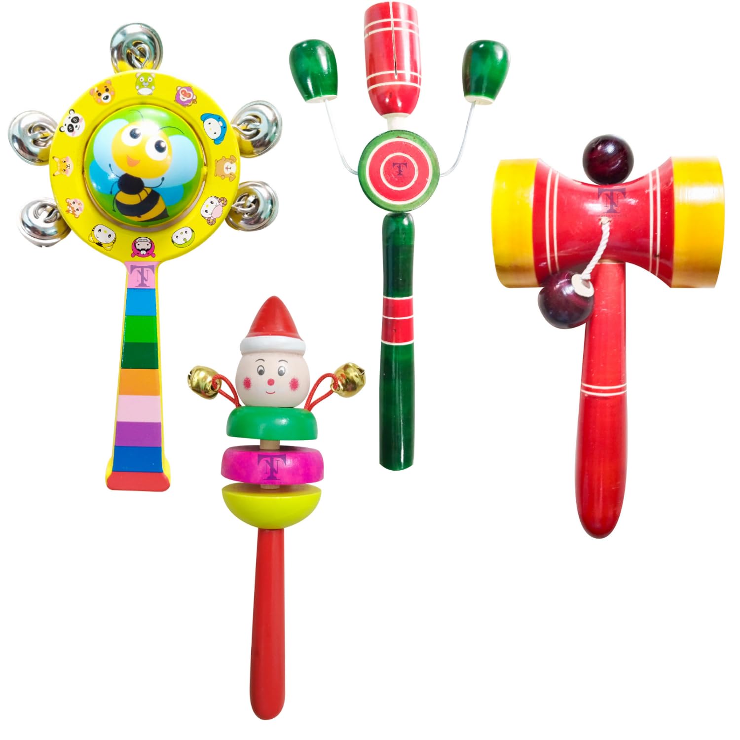 Nimalans Toys Colourful Wooden Baby Rattle Toy - Hand Crafted Rattle Set for Kids - Musical Toy for Newly Born - Pack of 4(Golbal,TIK,2bell,dumura) (B0CST9BT89) Amazon Price History, Amazon Price Tracker