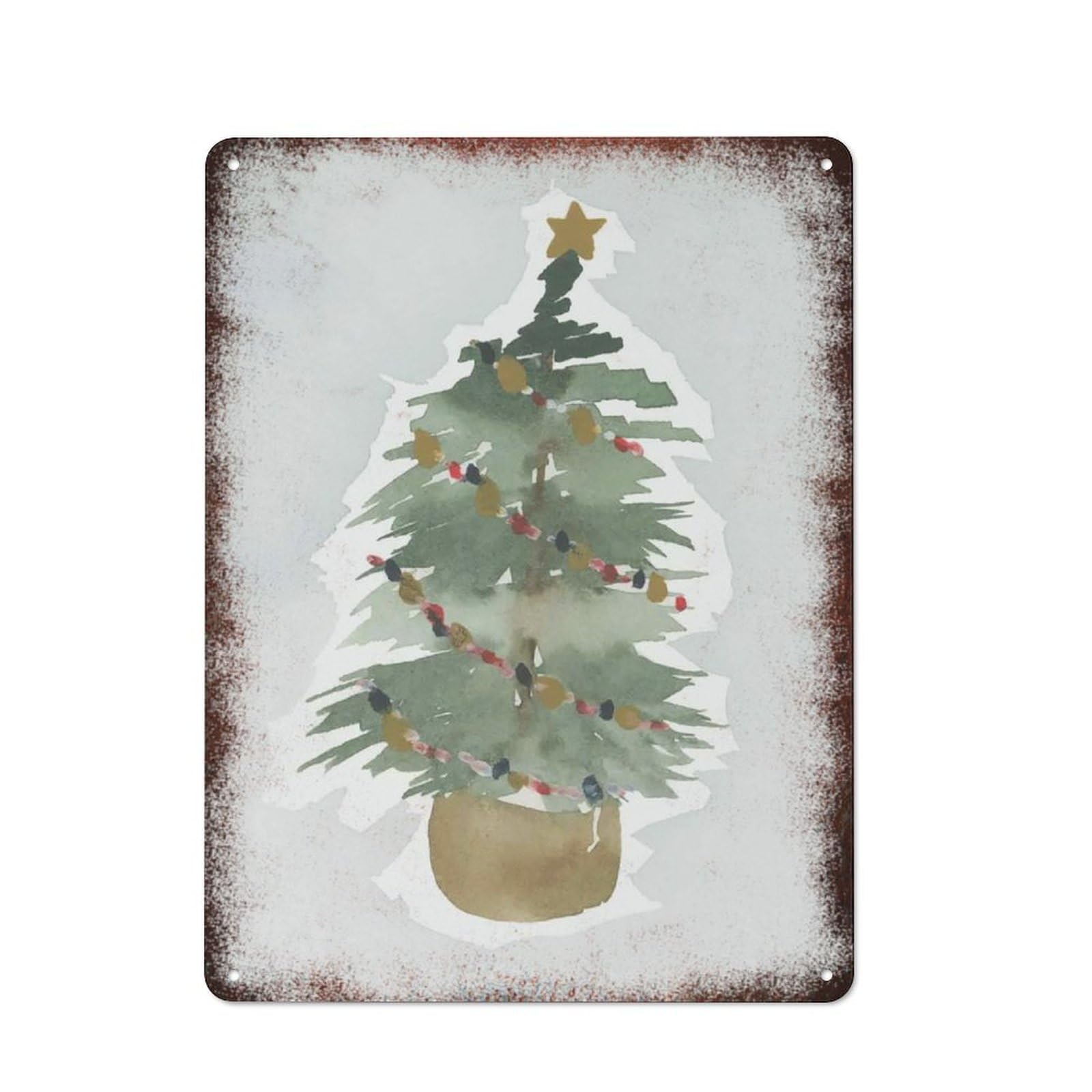 Metal Tin Sign Christmas Tree Watercolor Pattern Vintage Rustic Wall Art Kitchen Bathroom Bedroom Living Room Cafe Farmhouse Entryway Office Garage Home Bar Laundry Room Porch Patio 8x12 Inch