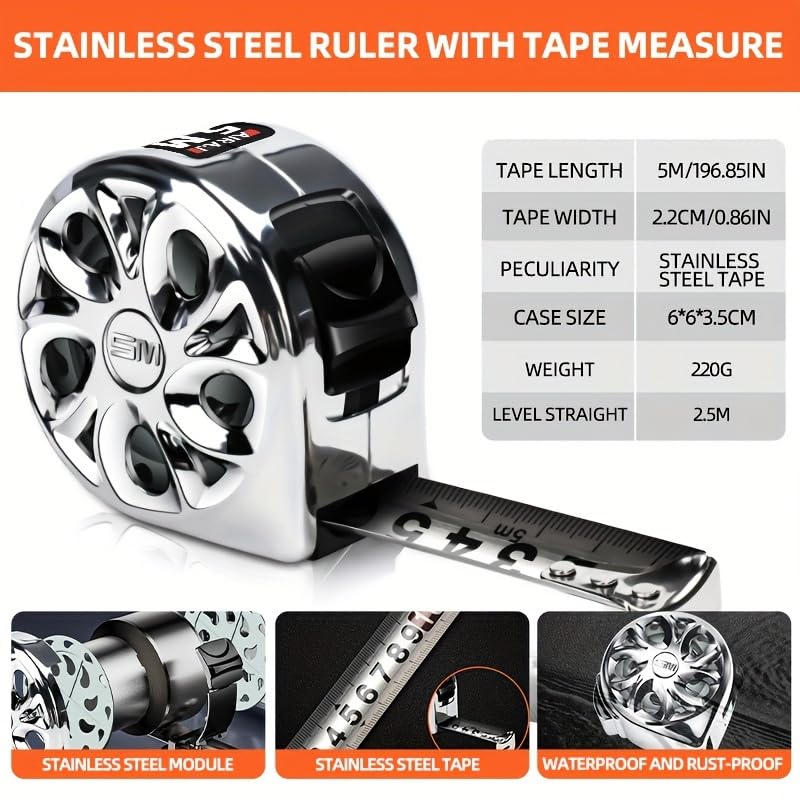 Image of 1Pc Stainless Steel Measure Tape Keychain, ABS Case Retractable Push Button 200 Cm Measurement Tape, Pocket Size, Portable Measuring Tape for Tailor, DIY, Home, Office & Travel (Gold)