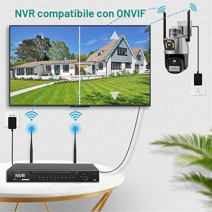 RVT SECURITY Telecamera IP 4K 6MP Esterna WiFi PTZ, CCTV Doppio Obiettivo, Zoom 8X, Visione Notturna a Colori Audio 2 Vie Smart WIFI Camera ICSEE Audio bidirezionale