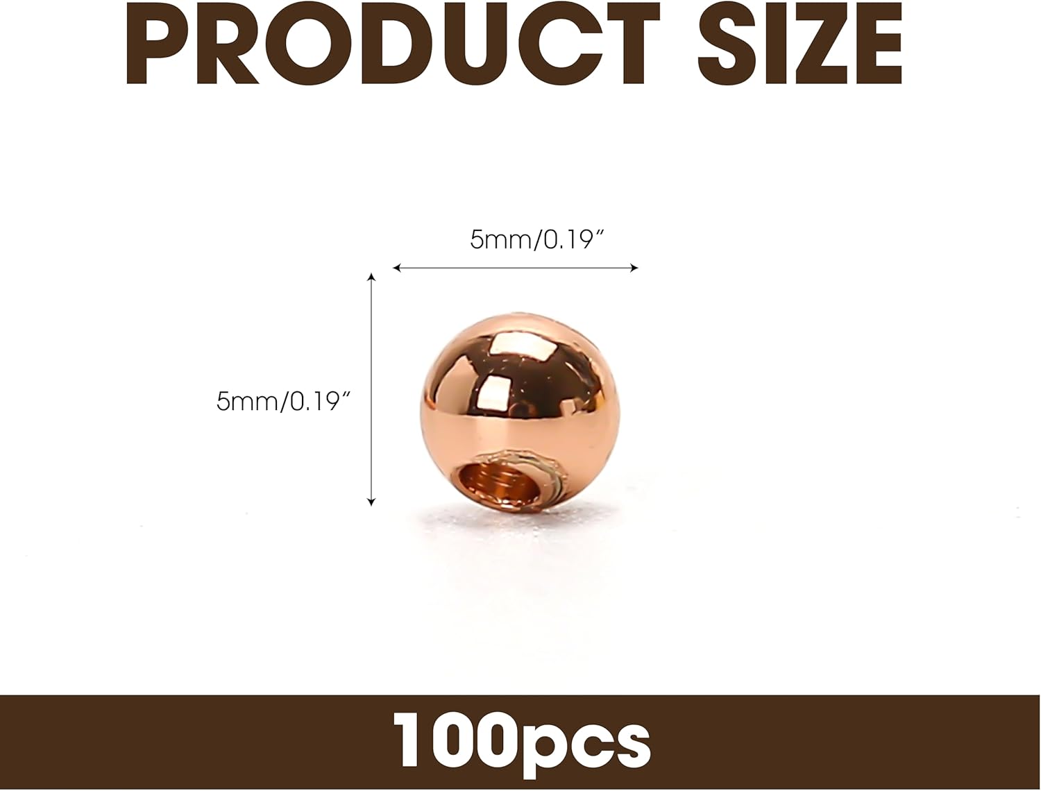 100Pcs/lot 5mm Solid Copper Spacer Ball Beads with Smooth Shiny Clear Coat Metal Round in Big Seamed Finding Sizes for Making Jewelry Supplies (0.19inch) - Image 2