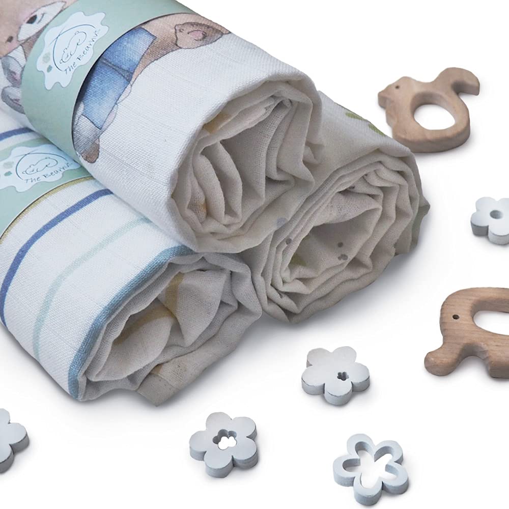 4 Coperte In Mussola Di Cotone Per Neonato - Swaddle Morbide E Traspiranti (Safari Friends) - Foto 10