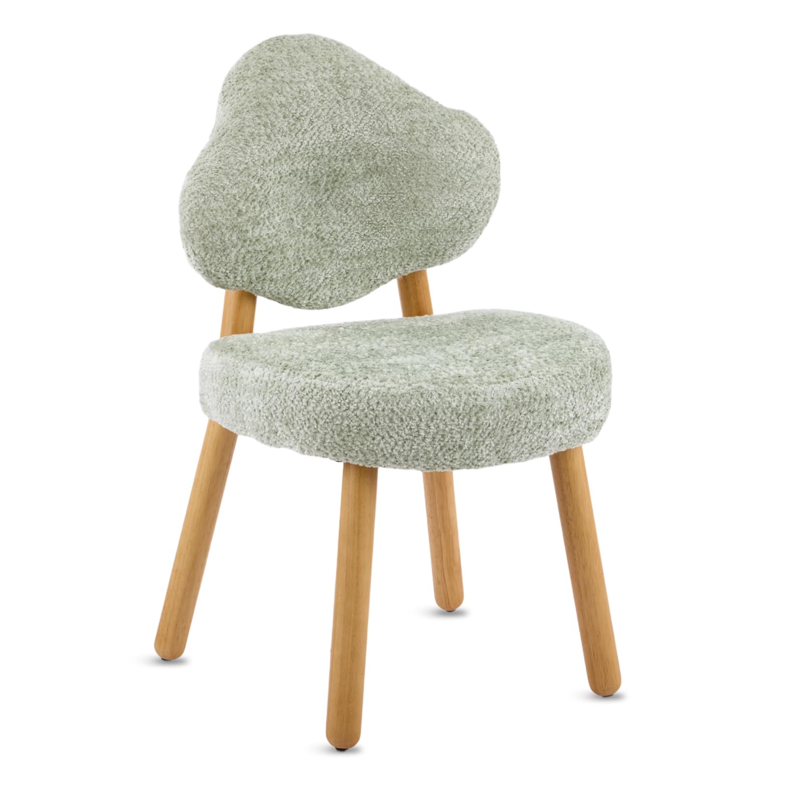 Bonnlo Cute Vanity Chair, Teddy Velvet Dressing Table Chair with Wooden Legs for Girls, Modern Cloud Side Stool, Armchair Accent Chair for Bedroom/Living room/Makeup Room (Grass Green)
