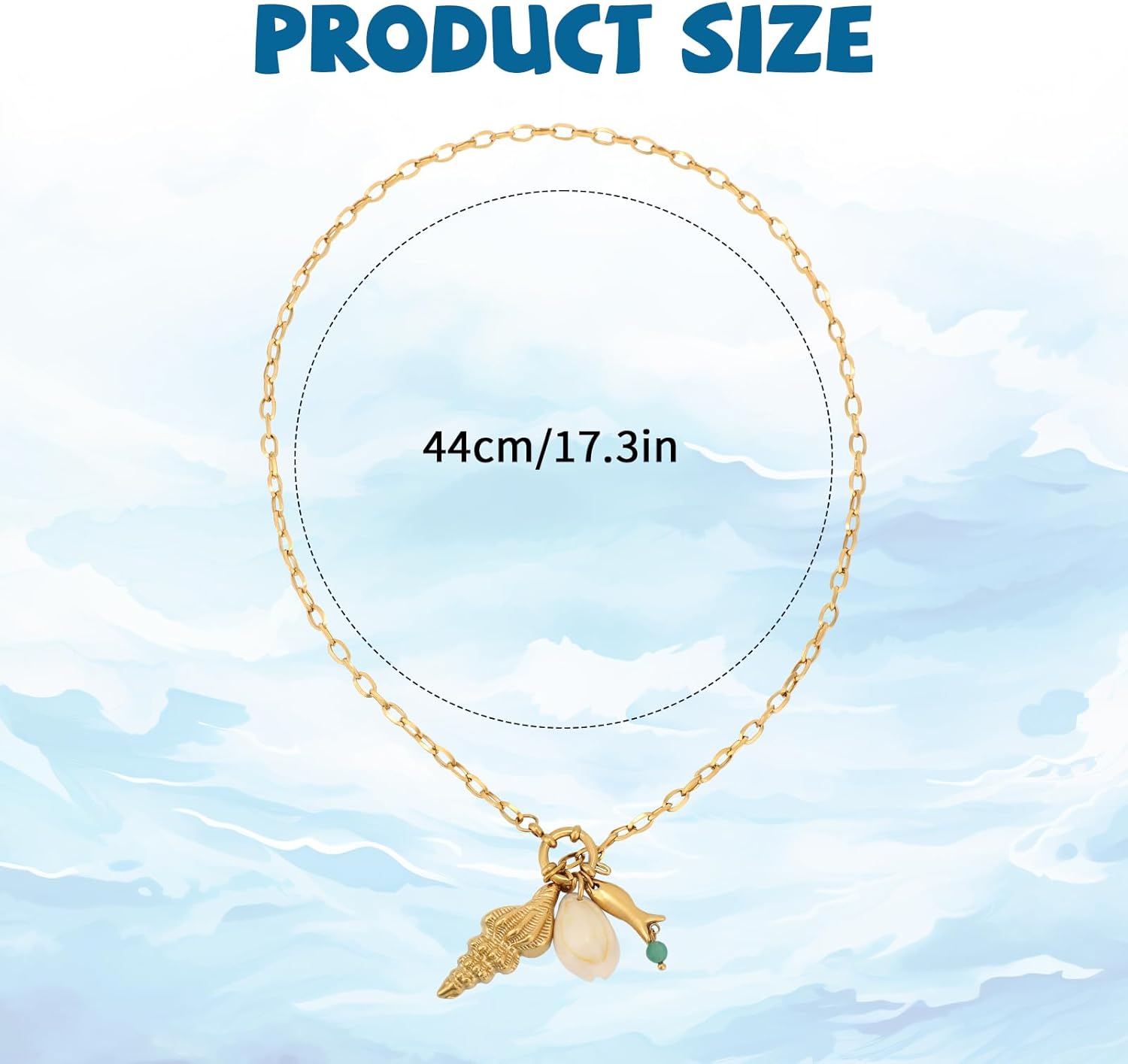 Gold Beach Necklace, Dainty Beach Charm Conch Shell Fish Pendant Necklace Waterproof Summer Boho Jewelry for Women Gift - Image 2