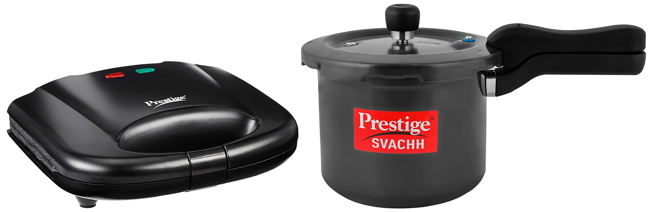 Prestige Svachh 3 Litre Aluminium Pressure Cooker with Hard Anodized Body (Black) & Prestige PGMFB 800 Watt Grill Sandwich Toaster with Fixed Grill Plates, Black (B0BB6NWS3L) Amazon Price History, Amazon Price Tracker