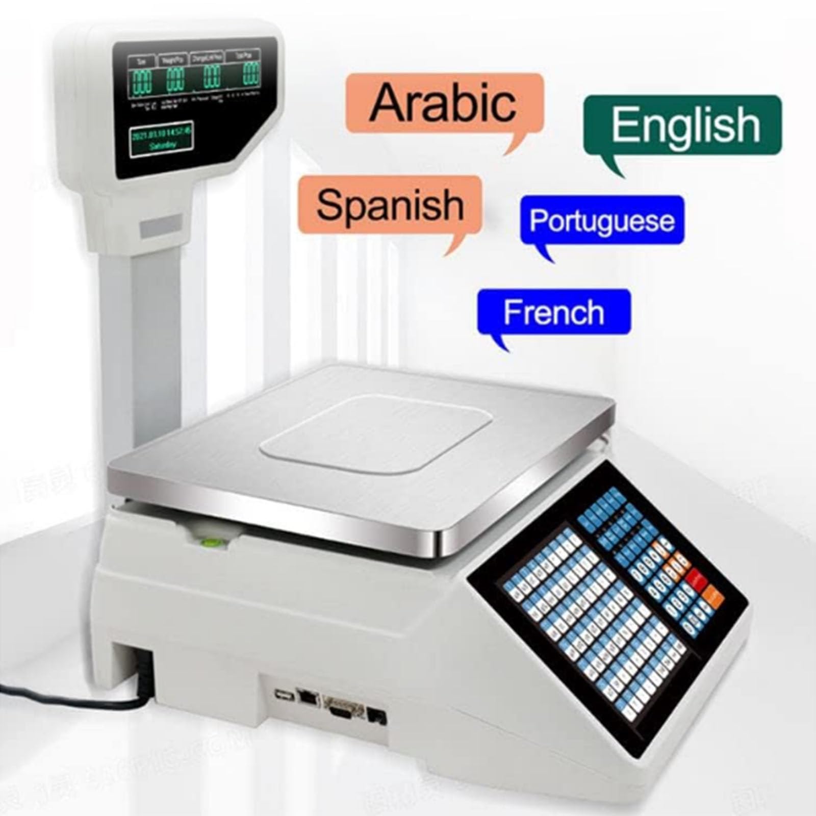 Impresora térmica de escala digital de cálculo de precios, impresora electrónica de códigos de barras, capacidad de 66 libras, adecuada para tiendas minoristas, mercados de frutas, D