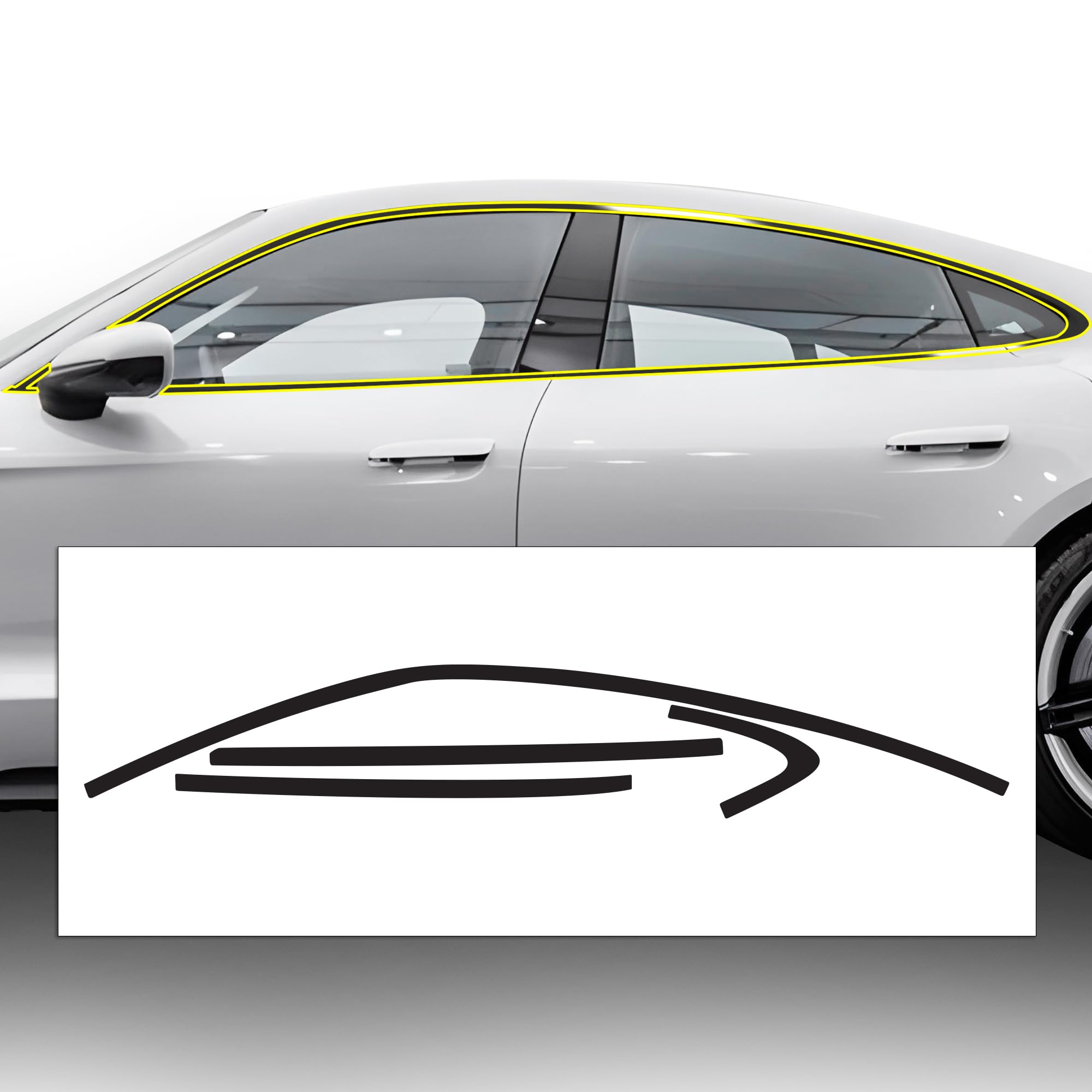 BOGAR TECH DESIGNS for Porsche Taycan 2020-2026 Side Window Chrome Delete – Precut Vinyl Trim Overlay, Gloss Black Blackout Look