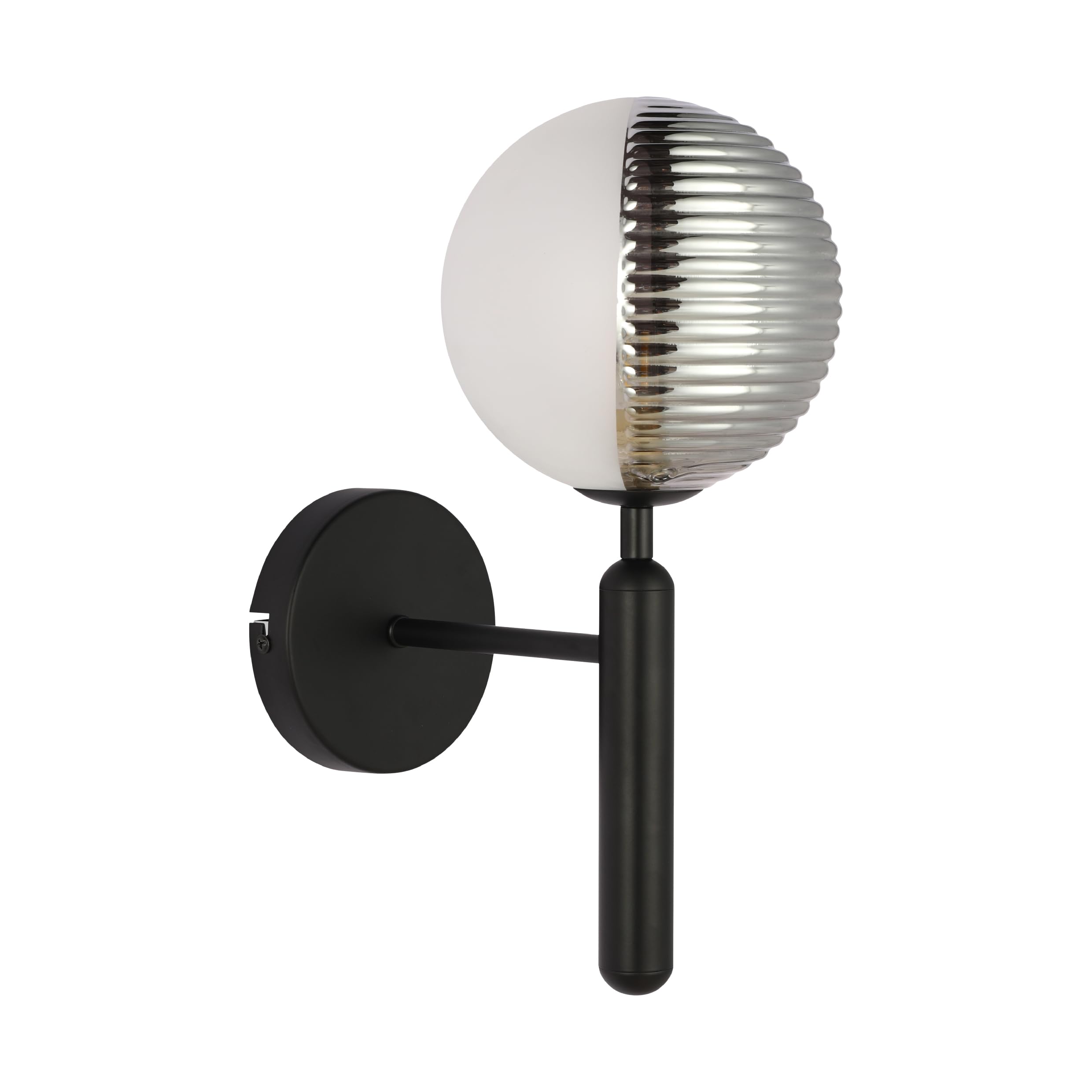 Tekled Black Striped Reeded & Opal Glass Wall Light With Metal Finish And G9 Fitting