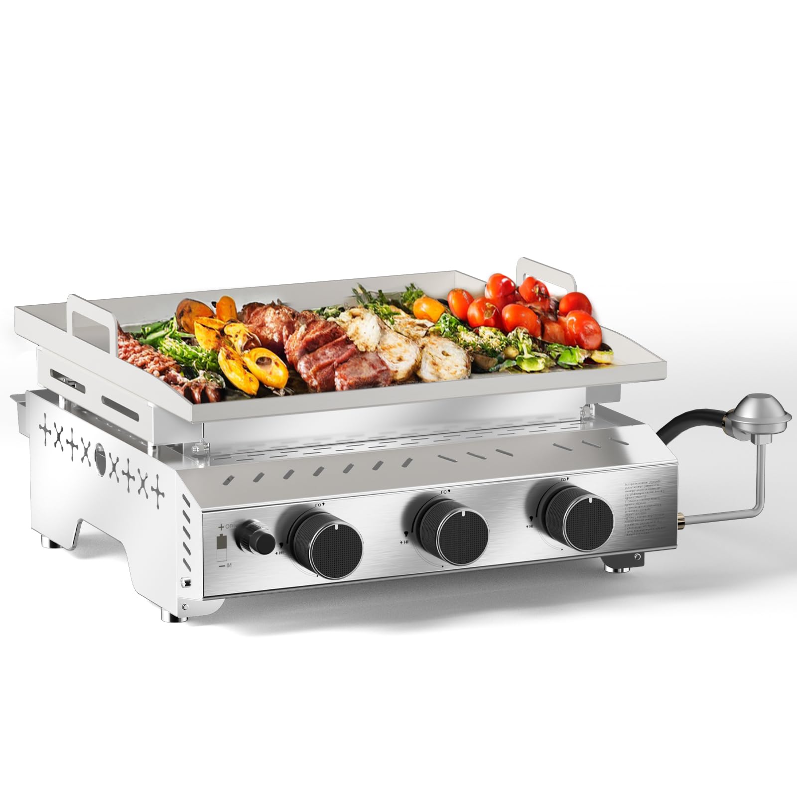 Electactic 3 Burner Tabletop Propane Gas Griddle,18 Inch Stainless Steel Detachable Propane Grill,24000 BTU Portable BBQ Griddle for Camping, Backyard or Outdoor Cooking