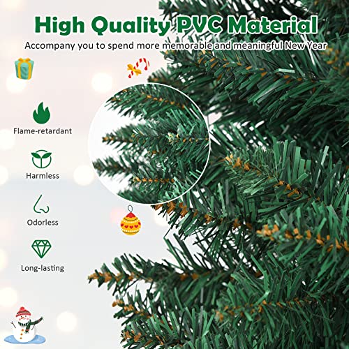 COSTWAY-6FT-Pencil-Christmas-Tree-Slim-Skinny-Hinged-Pine-Tree-with-PVC-Material-400-Branch-Tips-Solid-Metal-Legs-Unlit-Artificial-Xmas-Tree-for-Home-Holiday-Hotels-Outdoor-Decoration-Green COSTWAY 6FT Pencil Christmas Tree Slim Skinny Hinged Pine Tree with PVC Material 400 Branch Tips Solid Metal Legs Unlit Artificial Xmas Tree for Home Holiday Hotels Outdoor Decoration Green