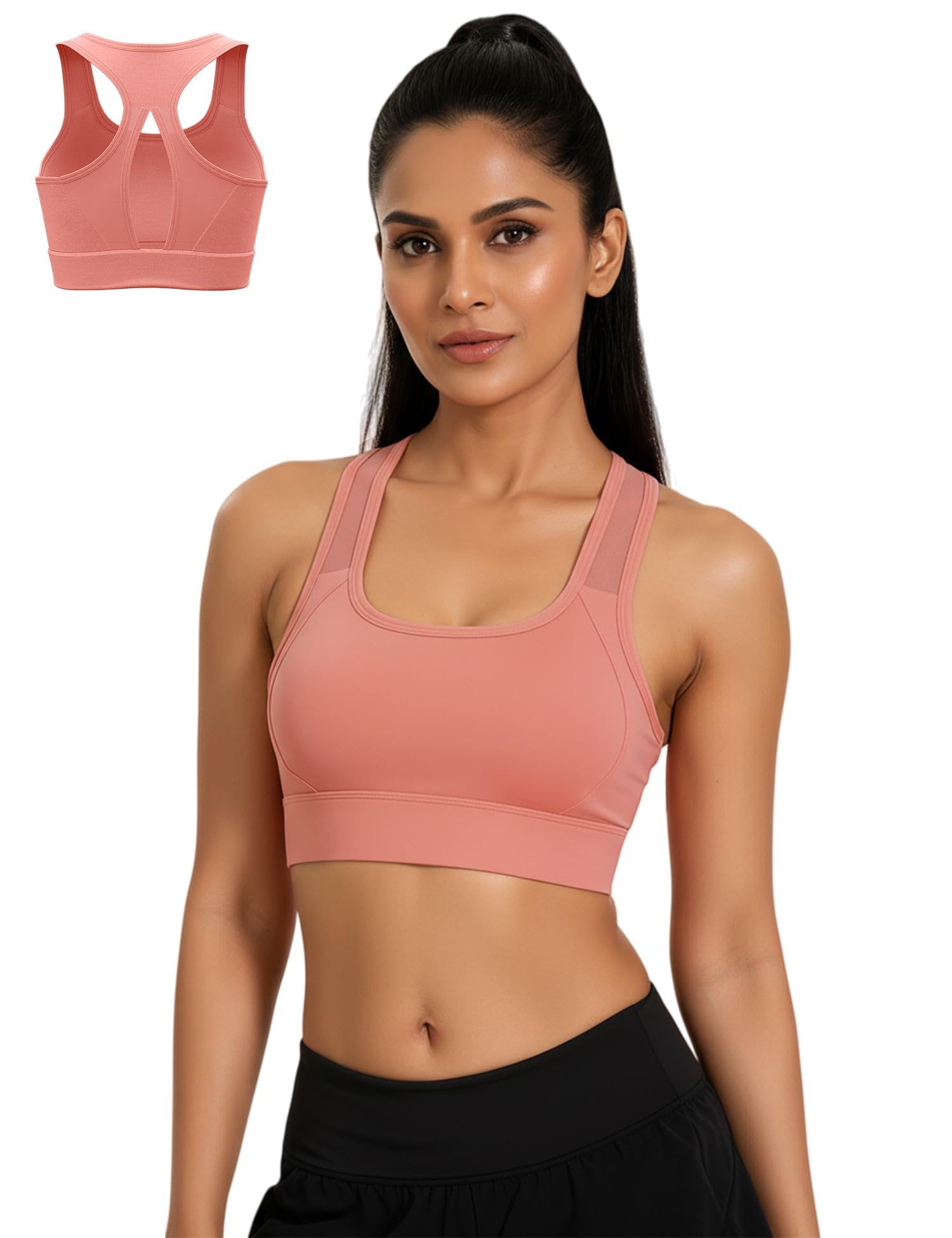 Racerback Sports Bras for Women,High Impact Running Bra Workout Crop Tank Tops Longline Sports Bra Push up-image-33