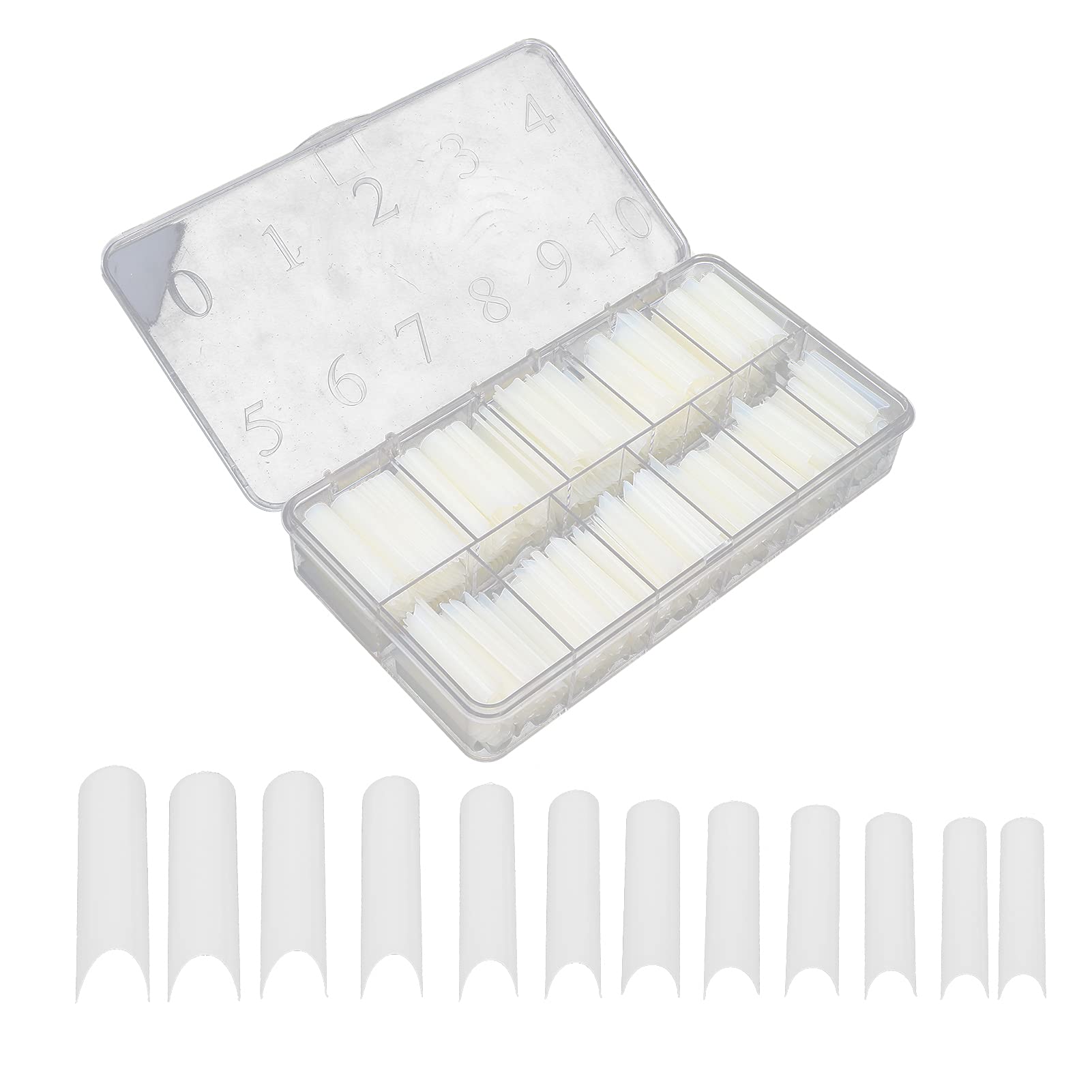 360 pezzi di punte per unghie finte a forma di U extra lunghe, punte per unghie finte per nail art fai-te, 12 misure di punte riutilizzabili salone con scatola di (Colore naturale 360 ​​compresse)