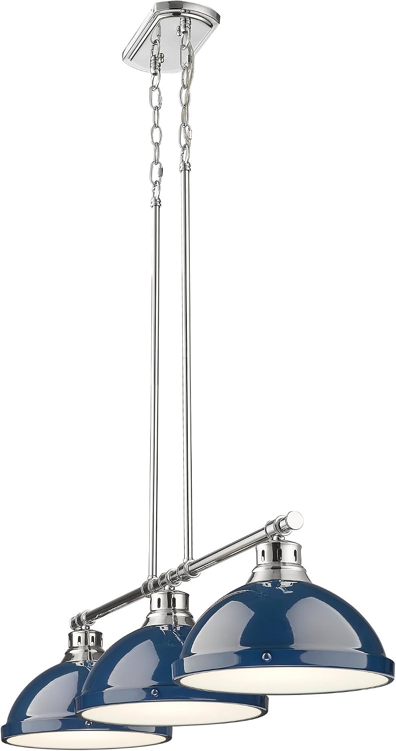 Golden Lighting- Duncan 3-Light Linear Pendant in Chrome with Matte Navy- Pendant Lighting