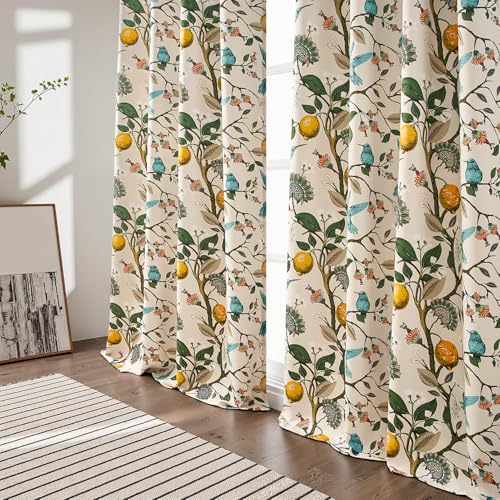 Image of Topfinel Beige Floral Curtains 63 Inch Length 2 Panels Aesthetic Unique Rustic Thermal Insulated Noise Reducing Cottagecore Floral Flower Printed Modern Farmhouse Window Treatment
