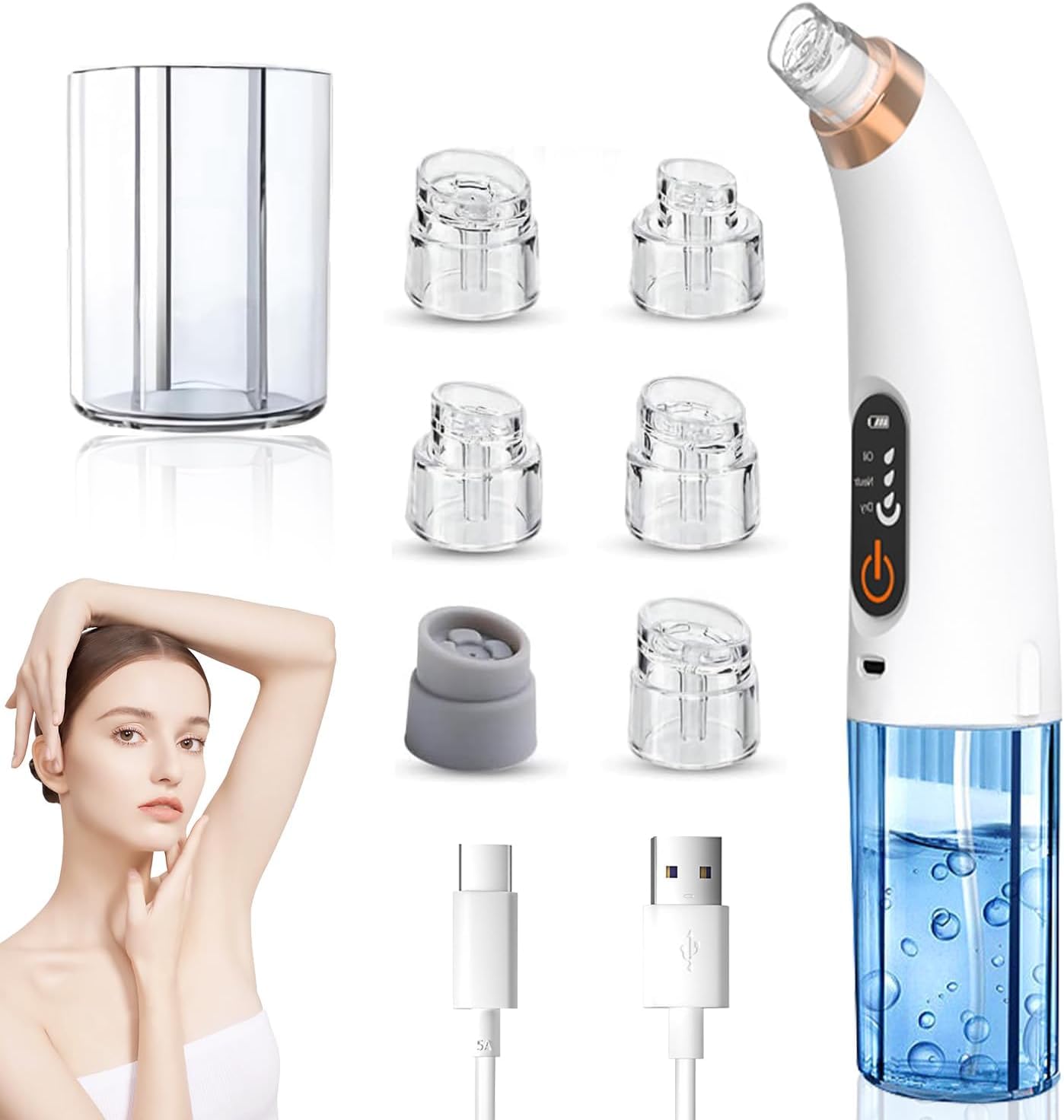 Succionador de Puntos Negros, Limpiador de Poros Facial Eléctrico 3 Modos | 6 Cabezales, Hidratante, Limpieza Facial Profunda, Carga USB, para Eliminar Comedones y Acné Graso