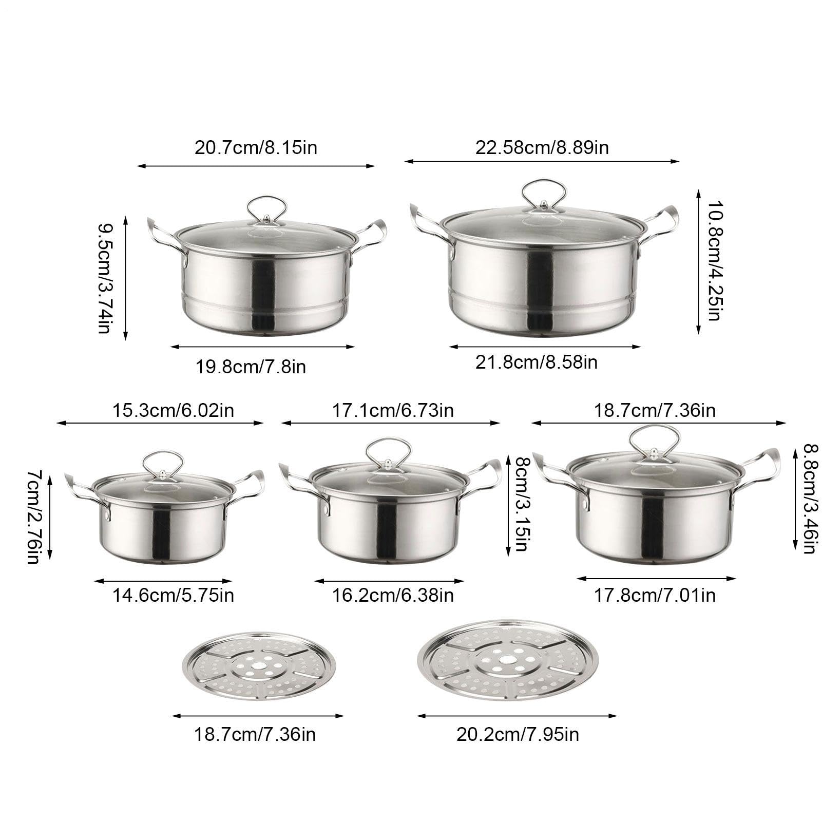 Juego De Cacerolas Juego De Ollas De Cocina | Batería De Cocina Compatible Con Inducción Para Restaurante Hogar Cocina Preparación De Sopas Y Verduras Al Vapor