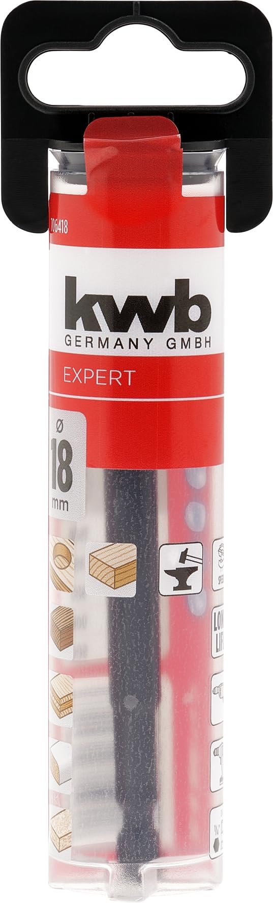 kwb Broca Forstner de 18 mm de diámetro (para madera, cabeza forjada, afilado especial, agujeros rápidos y sin desgarros, punta central rectificada en 4 lados, para destornilladores y taladros