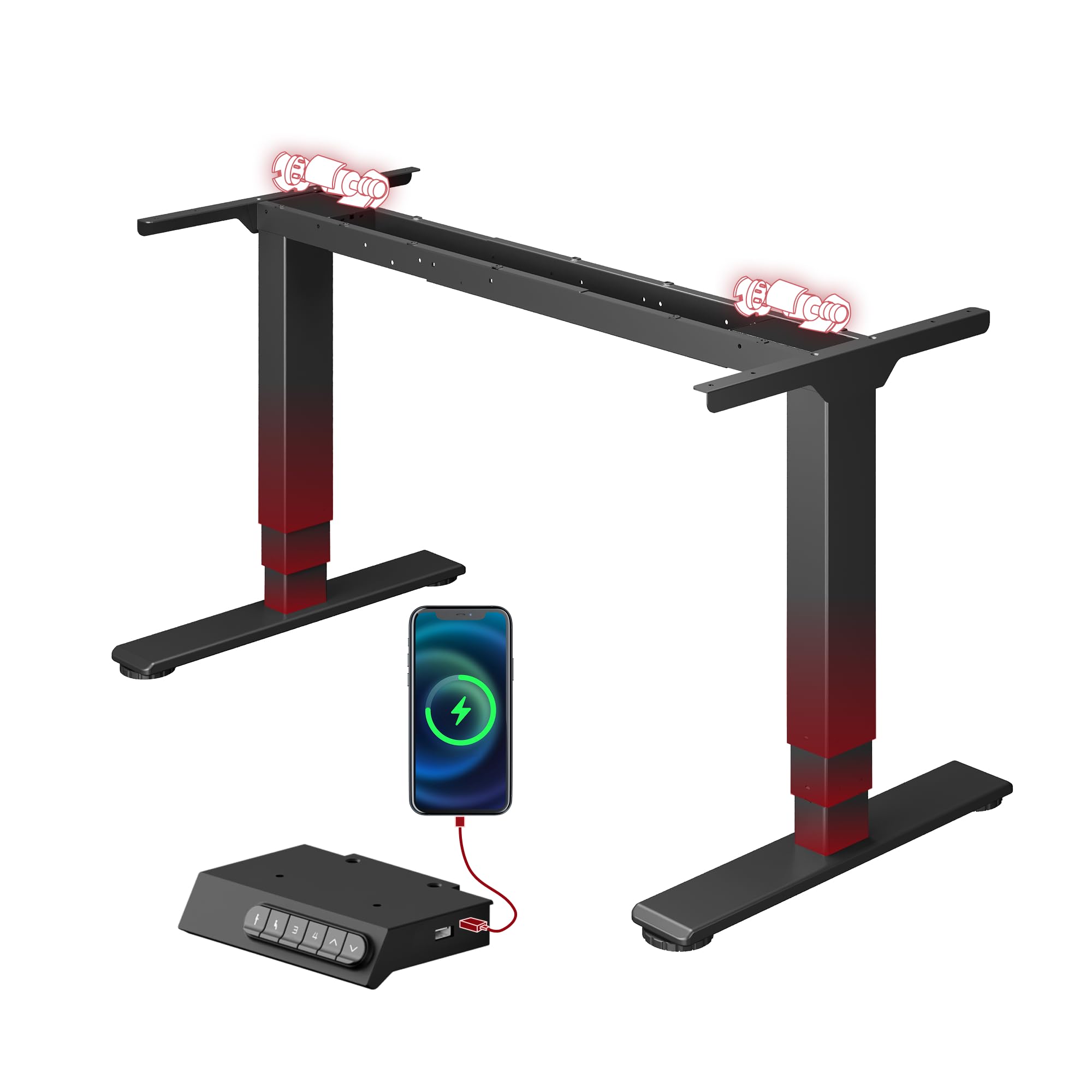 SANODESK Höhenverstellbarer Schreibtisch Gestell mit 2 starken Motoren 3-stufige tischgestell höhenverstellbar mit 4 Memory-Steuerung passt für alle gängigen Tischplatten (Plus)