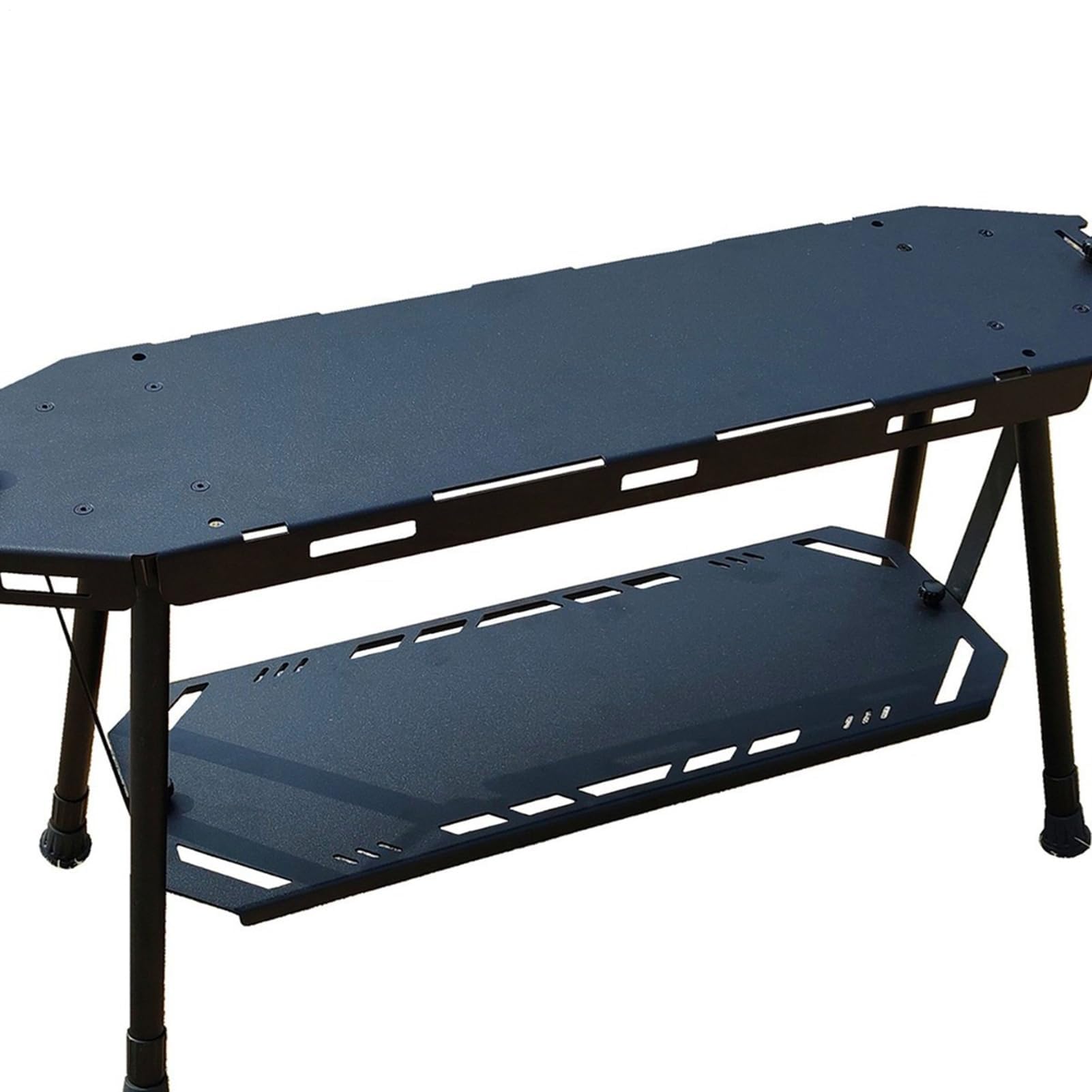 Tavolo da campeggio portatile, in alluminio leggero, con scaffalatura portaoggetti sottile e pieghevole, per uso esterno, barbecue, picnic e casa