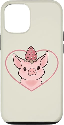 Funda para iPhone 13 Pro Cute Heart Swine Sow Strawberry Mini Cerdo