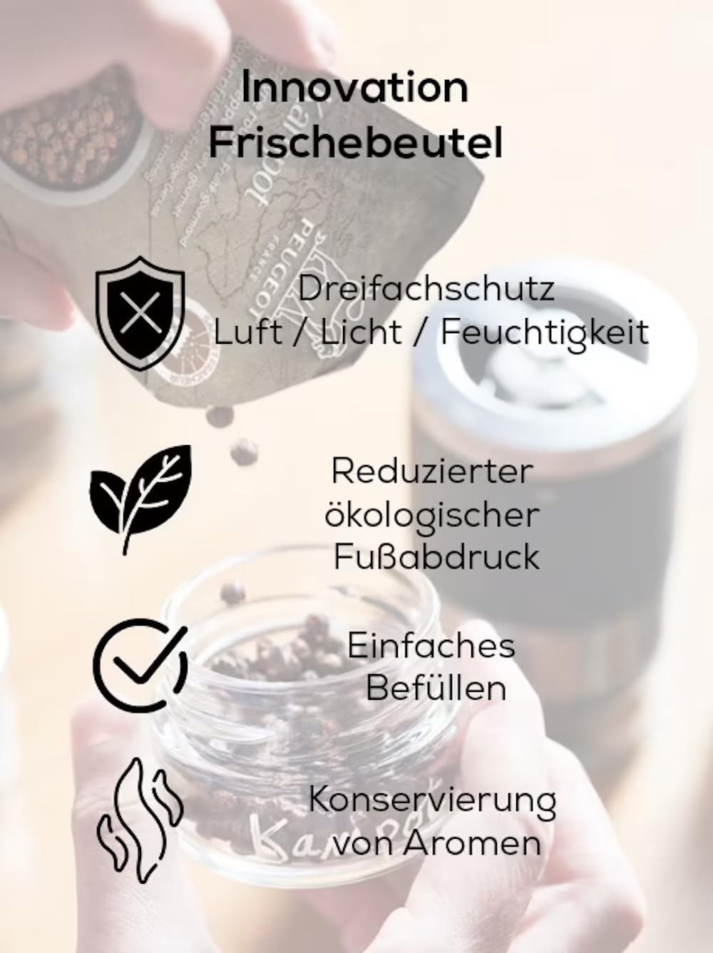Salzmühle, u'Select, 11 cm, hellgrau, inkl. 3 Salzsorten im Vorratsglas, Rezeptbuch & Stift zur Beschriftung