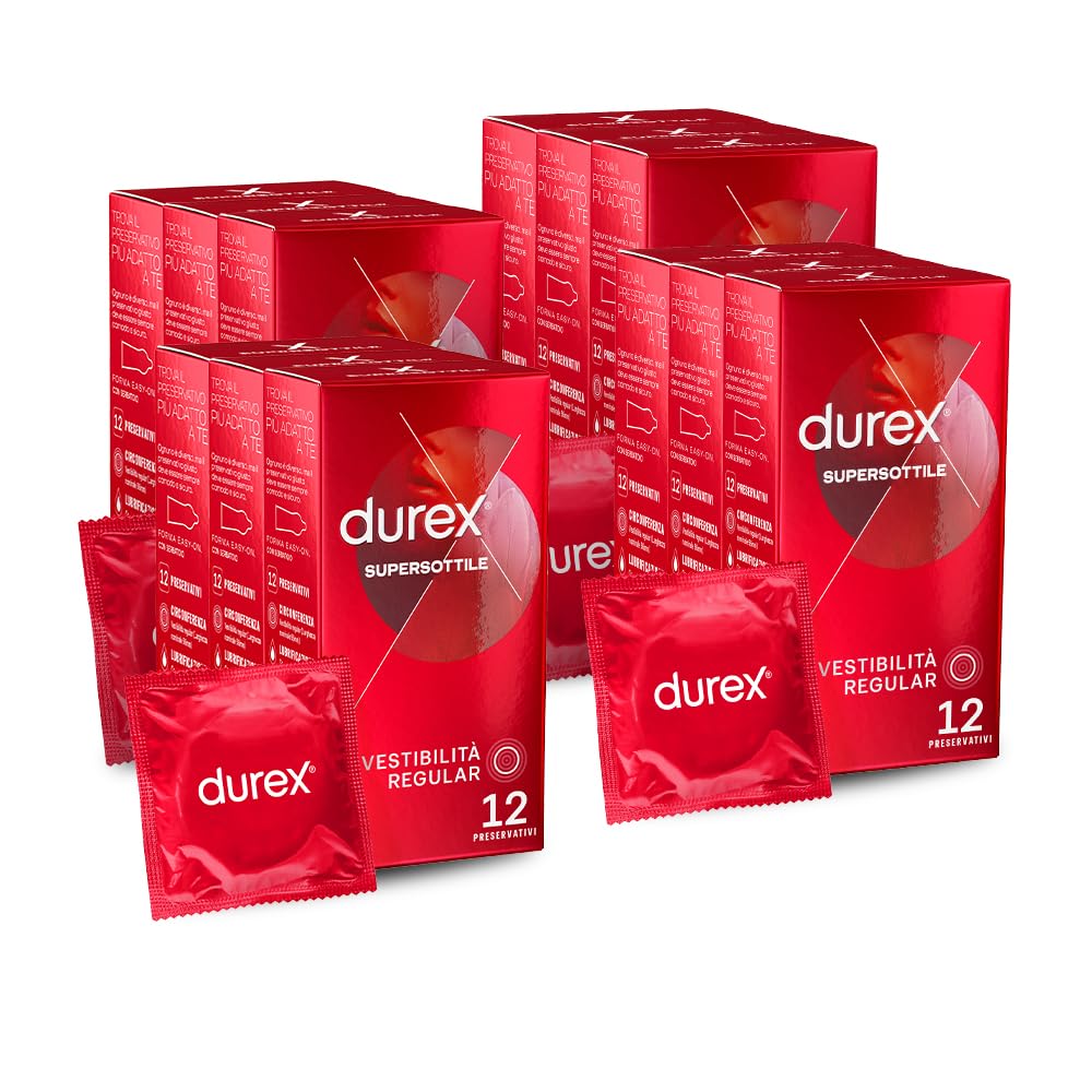 Durex SuperSottile Preservativi, 144 Profilattici Sottili, Maxi formato, 12 confezioni