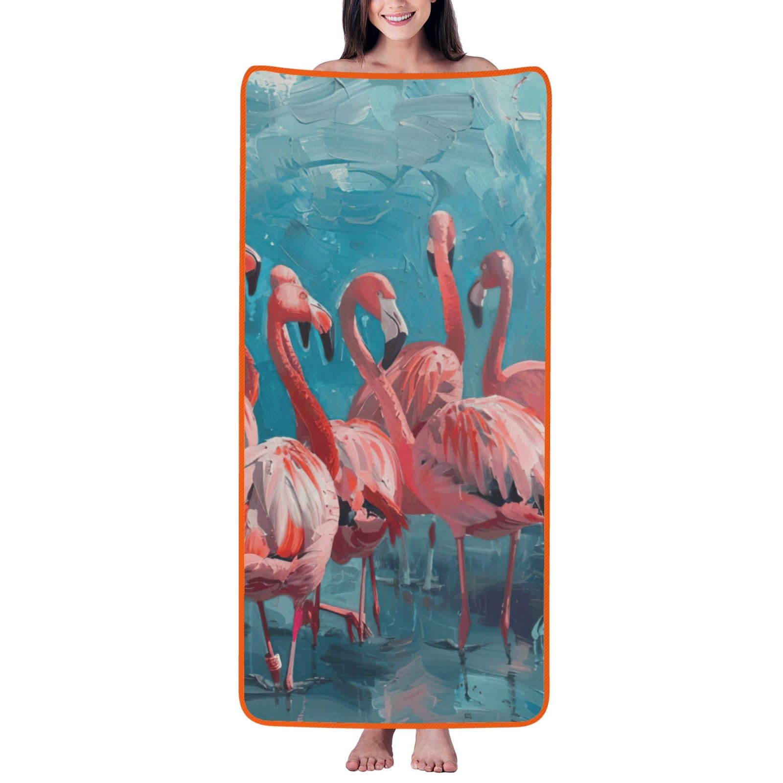 Tamiger Flamingos Print Unisex Coral Velvet Bath Towel For Home Bathroom Hotel Spa Beach Travel Daily Use