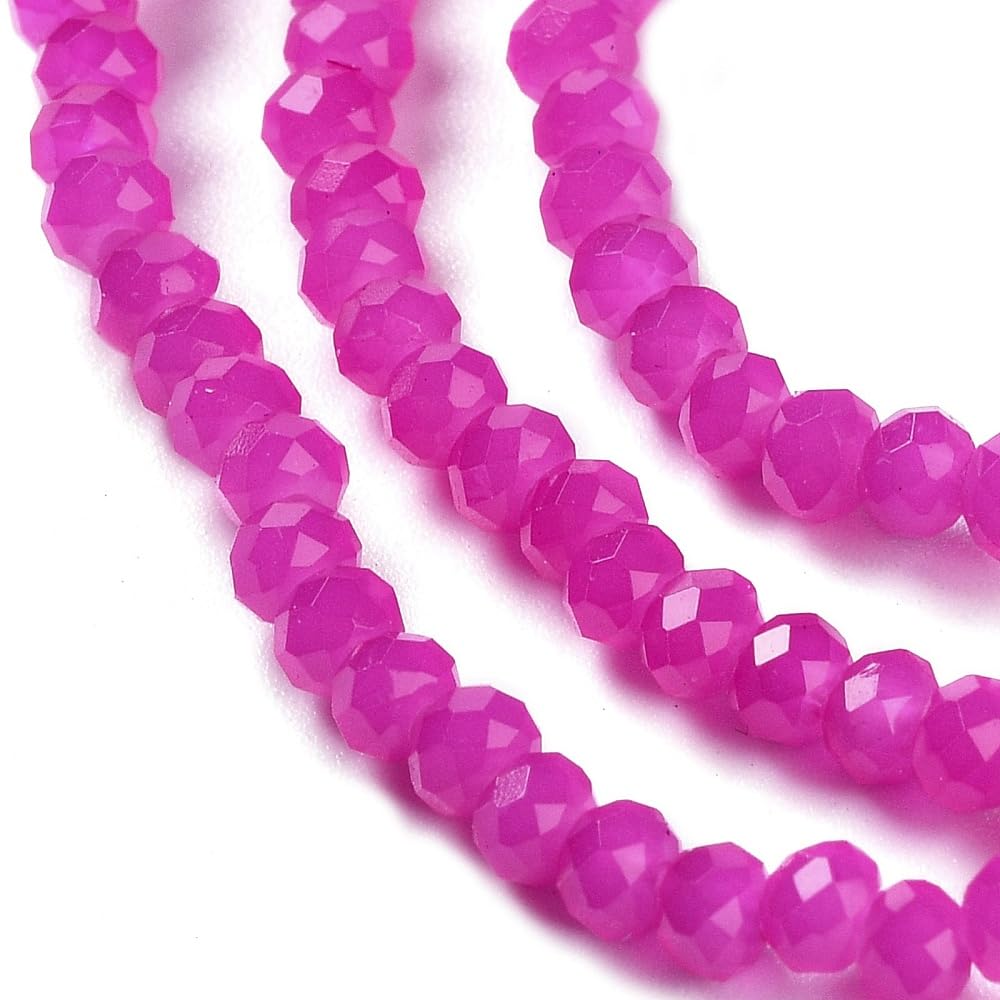 Pack of 160 Czech Bohemian Crystal Beads, 3 mm x 2 mm, Czech Beads, CZ Glass Faceted Rondelle Beads, Glass Beads, 1 Strand (Pink) - Image 3