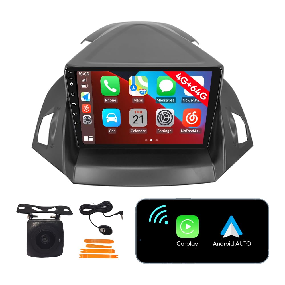ZERTRAN [4G 64G] Android Car Stereo FM Radio Carplay Android Auto 9" Touchscreen Headunit Media Player with Backup Camera for Ford Kuga Escape C-max 2013 2014 2015 2016 2017