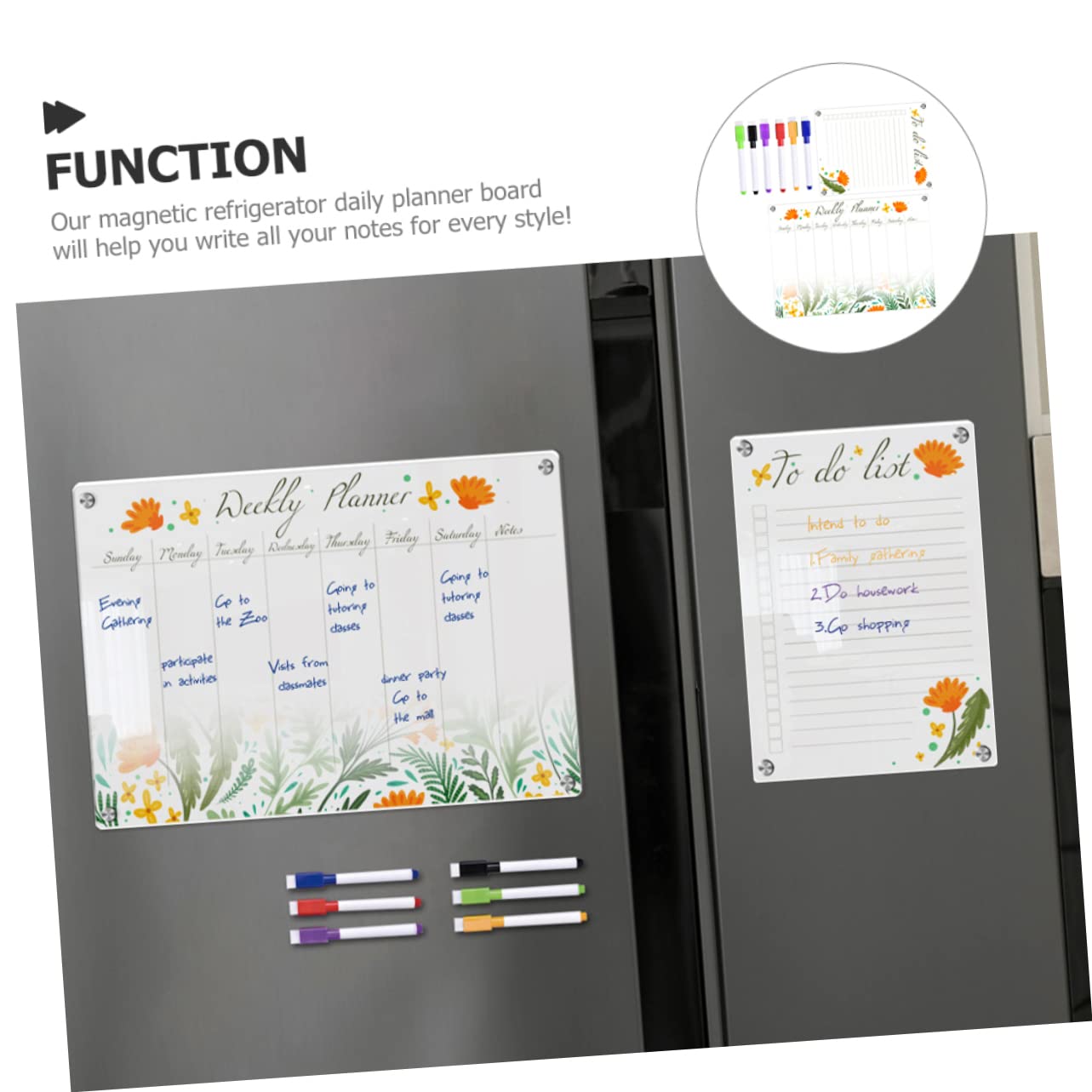 NUOBESTY Lavagna Magnetica per Frigorifero A3+a4 in Acrilico Trasparente, Cancellabile a Secco, Calendario Settimanale Magnetico, Promemoria Riutilizzabile per Ufficio, Scuola e Casa, Set