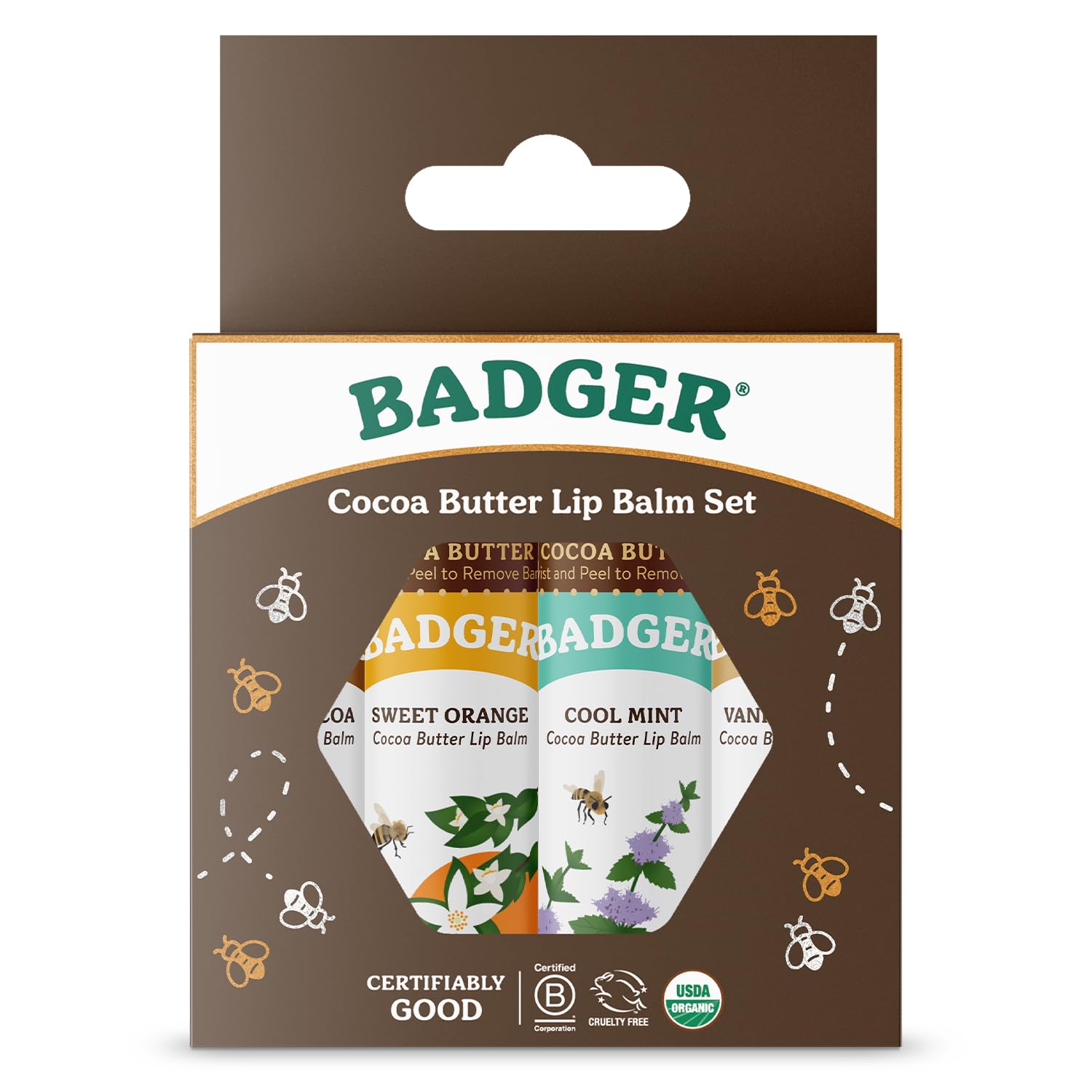 BADGER Fair Trade Cocoa Butter Lip Balm Four Pack