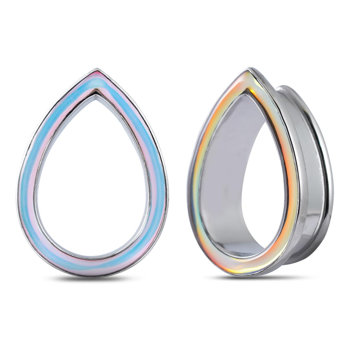PONWAG 1 Pair 6mm-25mm Ear Gauge Teardrop Colour Opal Double Flared Plug Tunnels For Stretched Ears Stainless Steel Saddle Plug Gauges Women Body