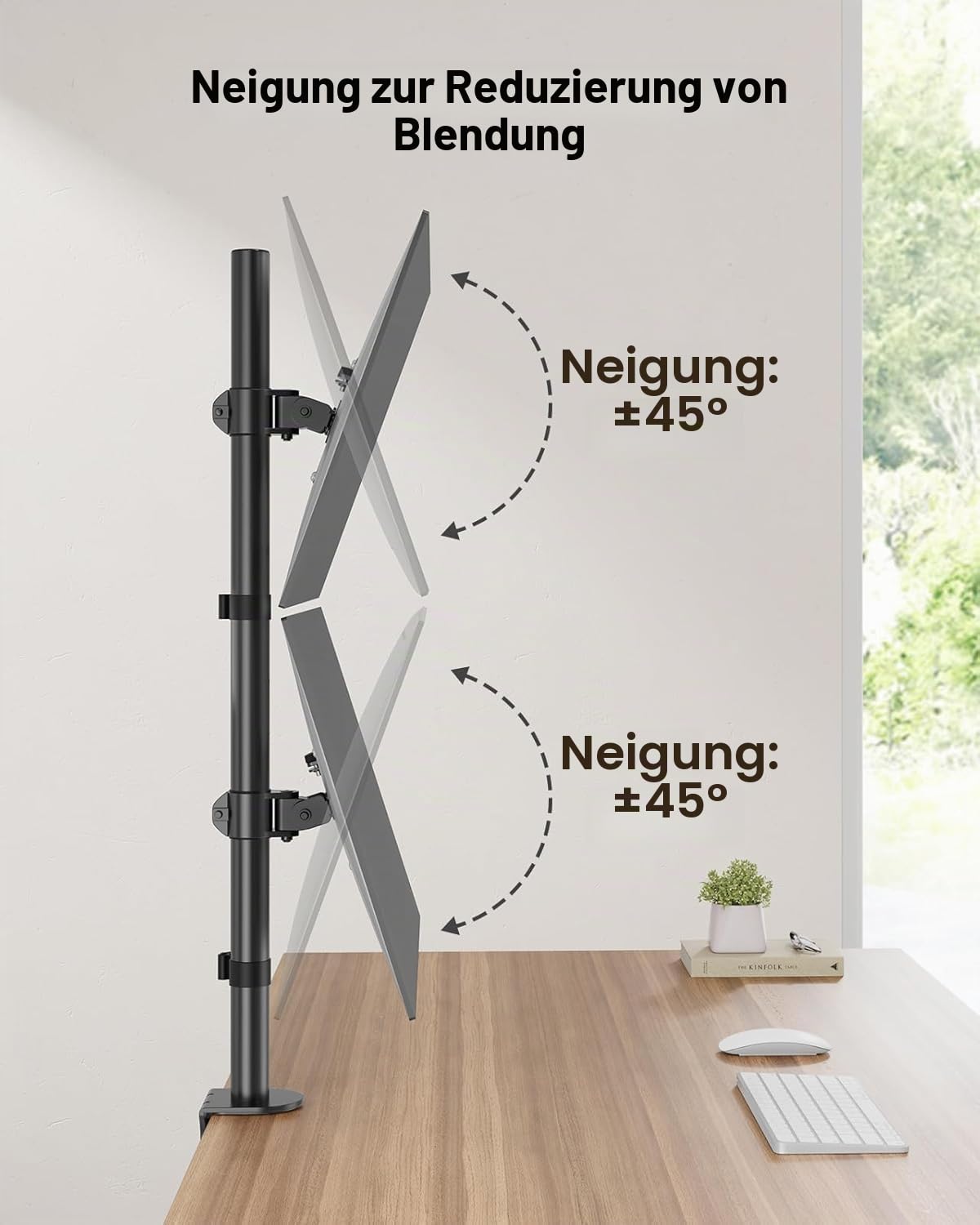 HUANUO vertikale Monitor Halterung 2 Monitore, stapelbare Monitor Halterung mit Höhenverstellung, Bildschirmhalterung 2 Monitore stützt Zwei 17 bis 32 Zoll mit C-Klemme, Jede kann bis zu 8kg tragen