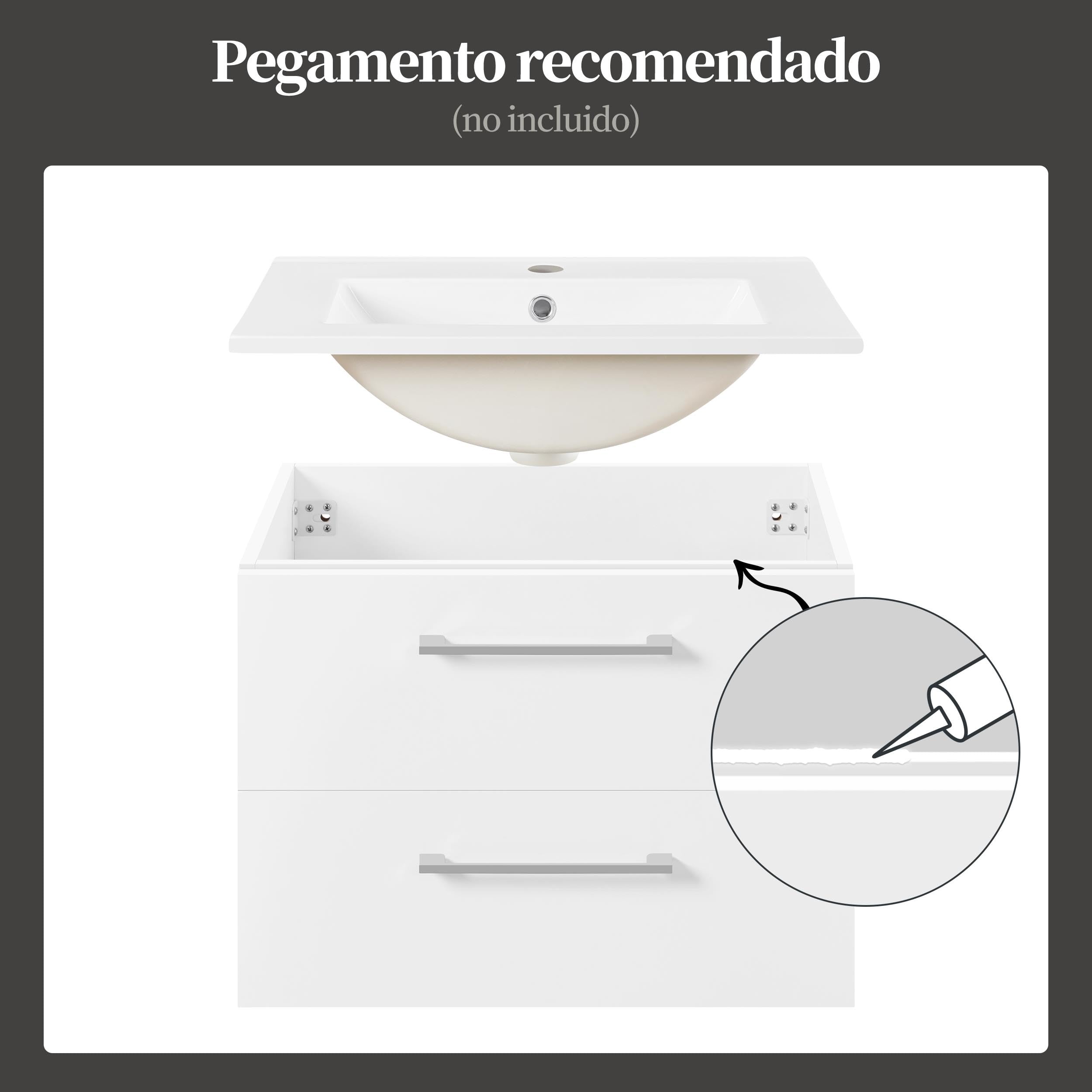 Yaheetech Mobile da Bagno Sospeso con Lavabo Integrato Lavatoio Bianco Moderno in Ceramica con 2 Cassetti Mobiletto con Lavandino Salvaspazio 61x39,5x45,5 cm