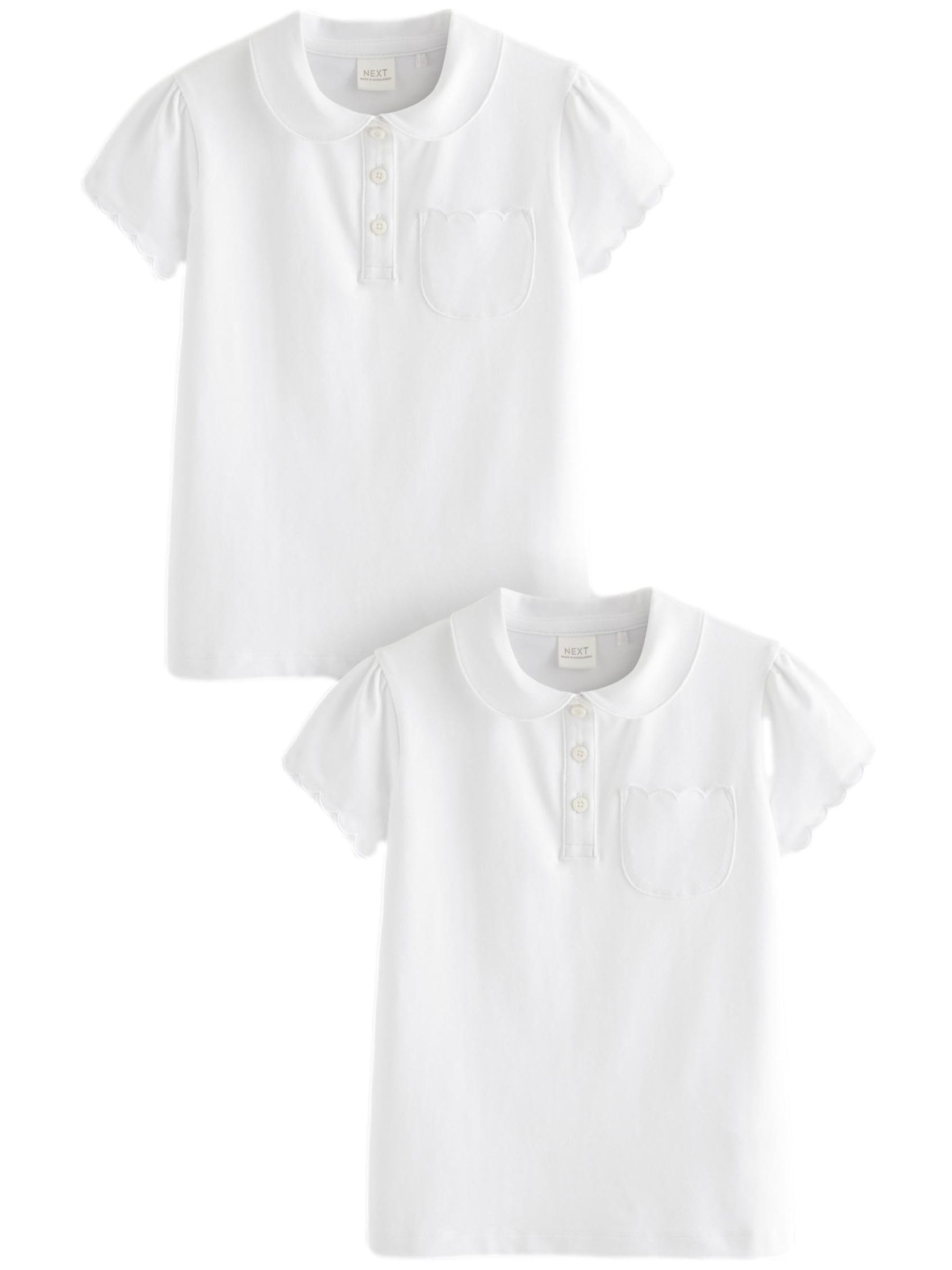 NEXT Fille Polo d'école en Coton Majoritaire avec col festonné, Lot de 2 Blanc 8 Ans