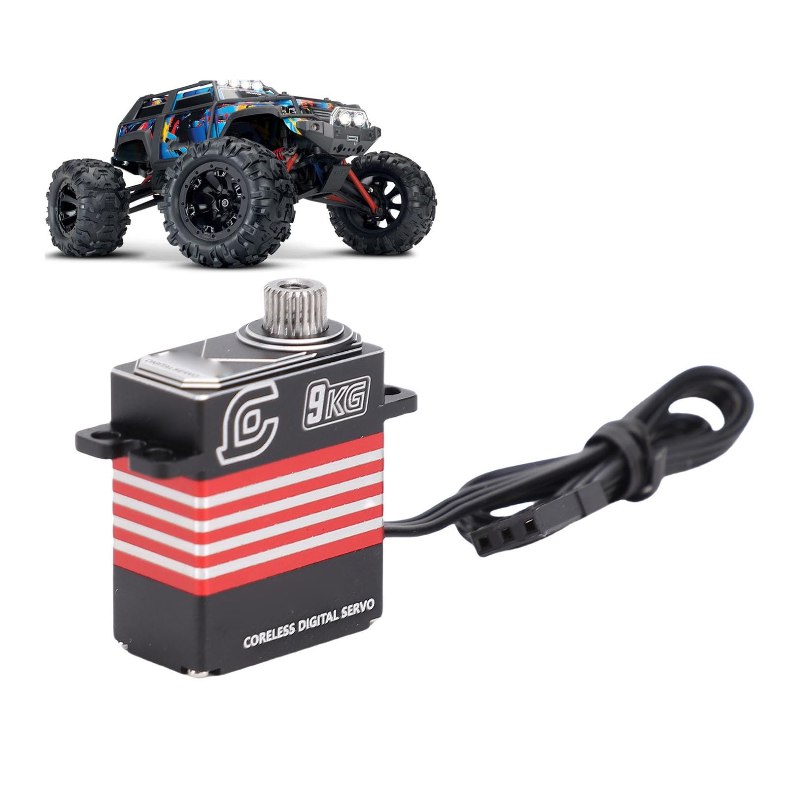 servo digital RC de 9 kg con brazo IP66 Reemplazo de servo de metal a prueba de agua para SCX10 III 1 18 Crawler Control de precisión de alto par para entusiastas de (Roja)