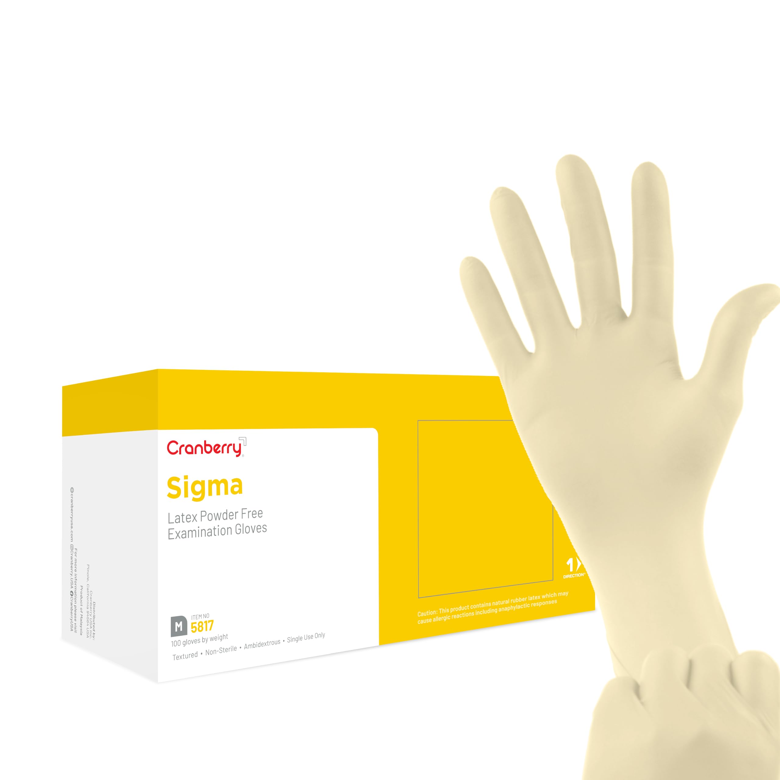 Cranberry USA Cranberry Sigma Latex Exam Gloves, Pack of 100, Medium, 4.5 Mil