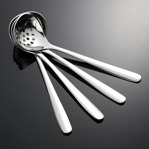 Miniatura 7 de Juego de 8 cucharas de servir de acero inoxidable, cucharas ranuradas para fiestas, buffet, catering, banquetes (TP-02)