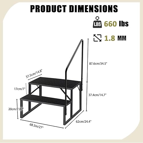 Miniatura 2 de Escalera de taburete de 2 escalones para adultos, taburete para niños, 660 libras, escaleras de bañera de hidromasaje con barandilla, taburete para