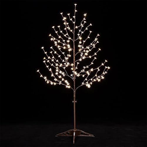 Árbol de cerezo iluminado de 5 pies con 184 luces LED blancas cálidas para decoración de vacaciones, regulable, certificado UL, impermeable, ideal
