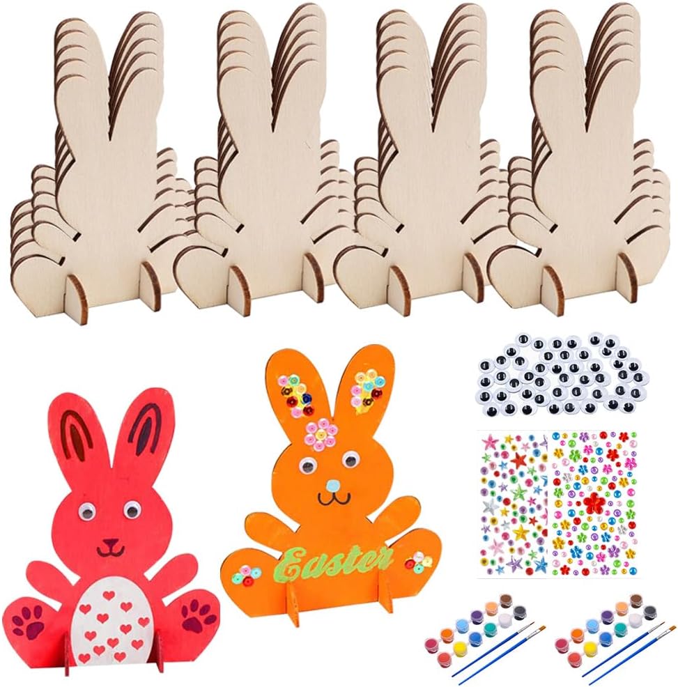 Airsnigi 20 Pcs Wooden Bunny Cutouts, 6.6 x 5.2 Inch Unfinished Easter Crafts for Kids Wood Bunny Cutouts for Painting Home Decor Party Craft DIY Kit