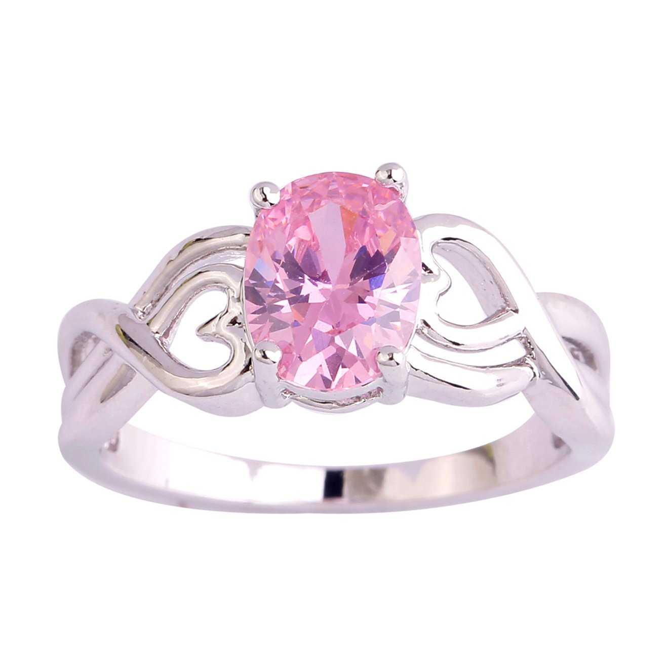 Emsione 925 Silver Plated Created Pink Topaz Womens Ring