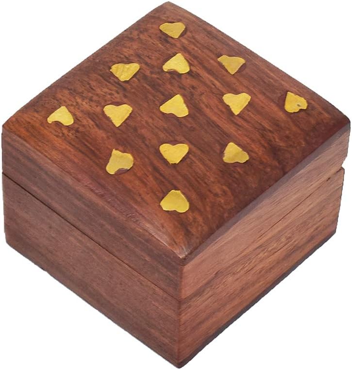Hashcart Handmade Wooden Ring Box - Designer Box for Women | Girls (2x2 inch) - Decorative Boxes Small