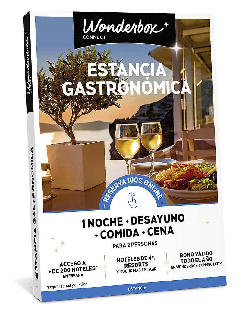 WONDERBOX – Cofre Regalo Estancia gastronómica - 1 Noche en pensión Completa para 2 Personas - Escapada para Parejas - Regalar experiencias - Hoteles en España con Comida y Cena Incluidas