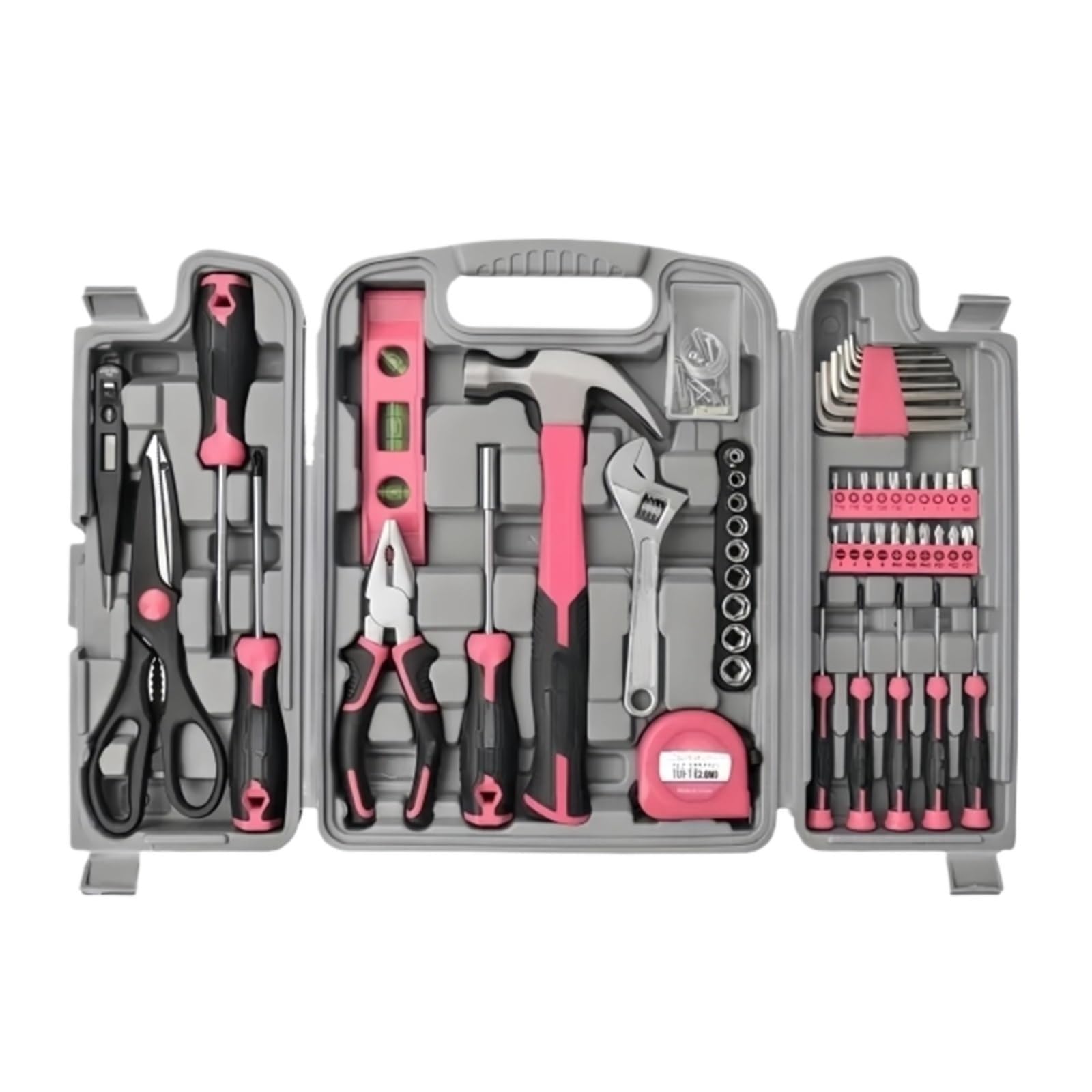 Juego de herramientas de reparación DIY for el hogar, color rosa, 54 piezas, herramientas manuales completas for principiantes for mujeres y mujeres, en una caja de herramientas portátil herramientas