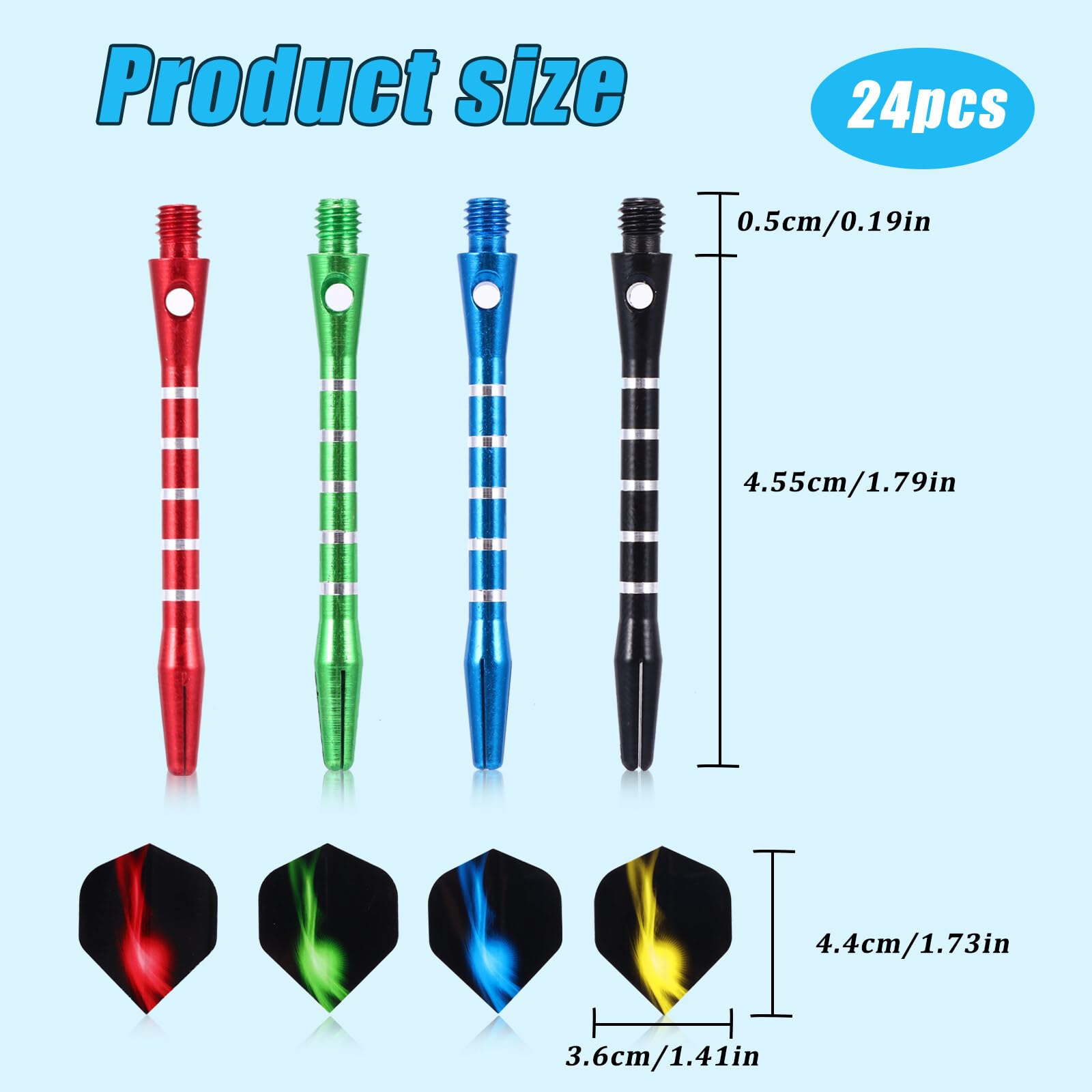 OUZHOU Dart Flights and Stems, 24pcs Darts Shafts Medium Dart Shafts, Universal Durable Metal Darts Flights and Stems - Image 2