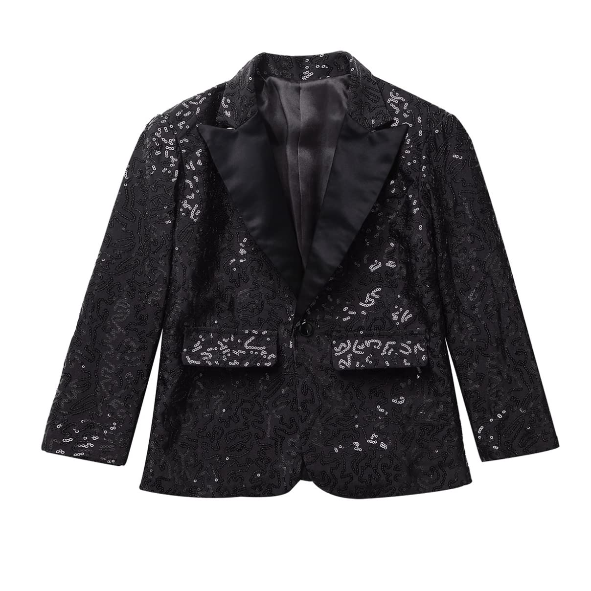 dPois Chaqueta Brillante de Lentejuelas para Niños Chinos Blazer con Un Botón Esmoquin De Lentejuelas Traje Abrigos Manga Larga Delgado Chaqueta para Fiesta Boda
