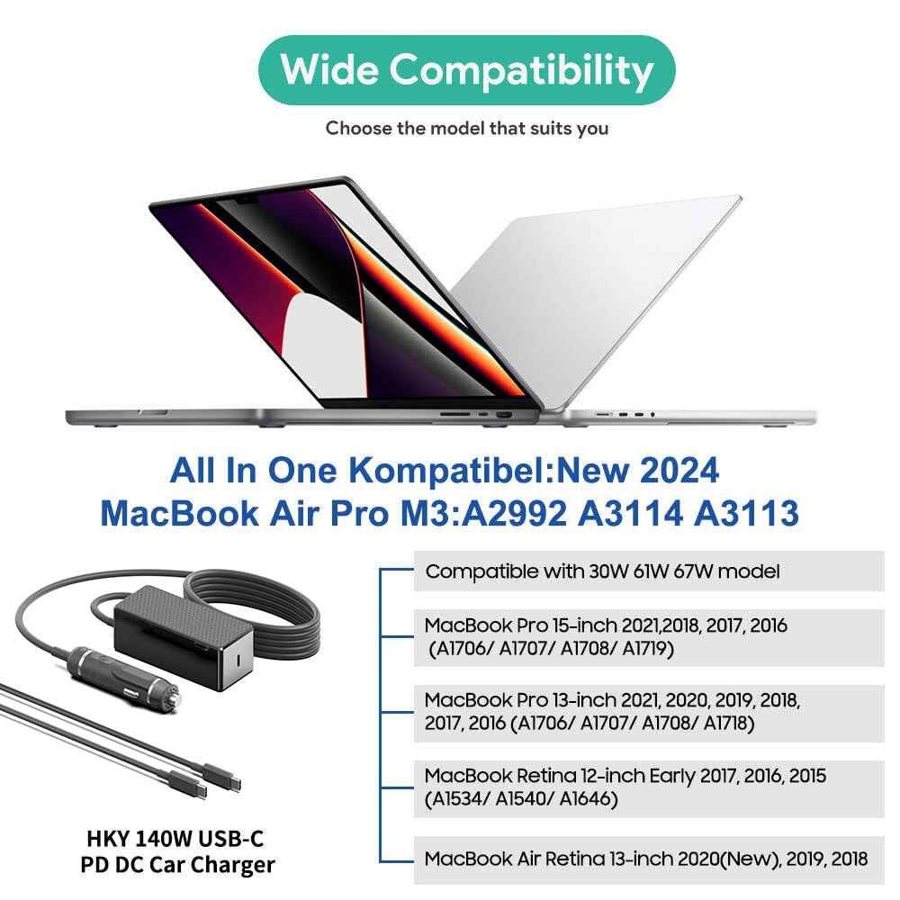 HKY 140 W Caricabatteria da auto USB C Rapido GAN PD 3.1 Ricarica per MSI Titan 18 Ultra 2024 Gaming Notebook AI Laptop i9-14900HX RTX40 Serie 18" MSI Titan 18 Pro 2024 i9-14900HX RTX4090 con 240W