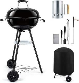 Leonyo 18-Inch Portable Kettle Charcoal Grill with Cover, Chimney Starter & Tools - 254 Sq In for Camping, Patio, Backyard BBQ